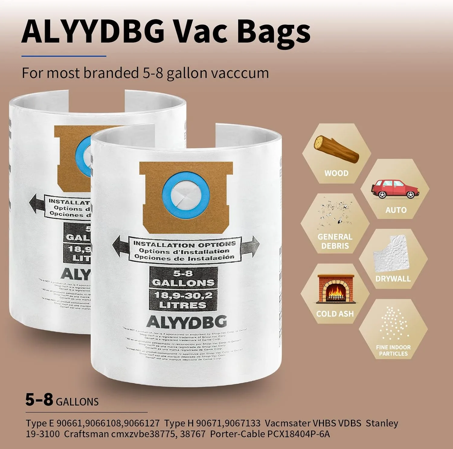 10 Pack 90661 90671 Shop Vac Bags 5-8 Gallon by ALYYDBG
