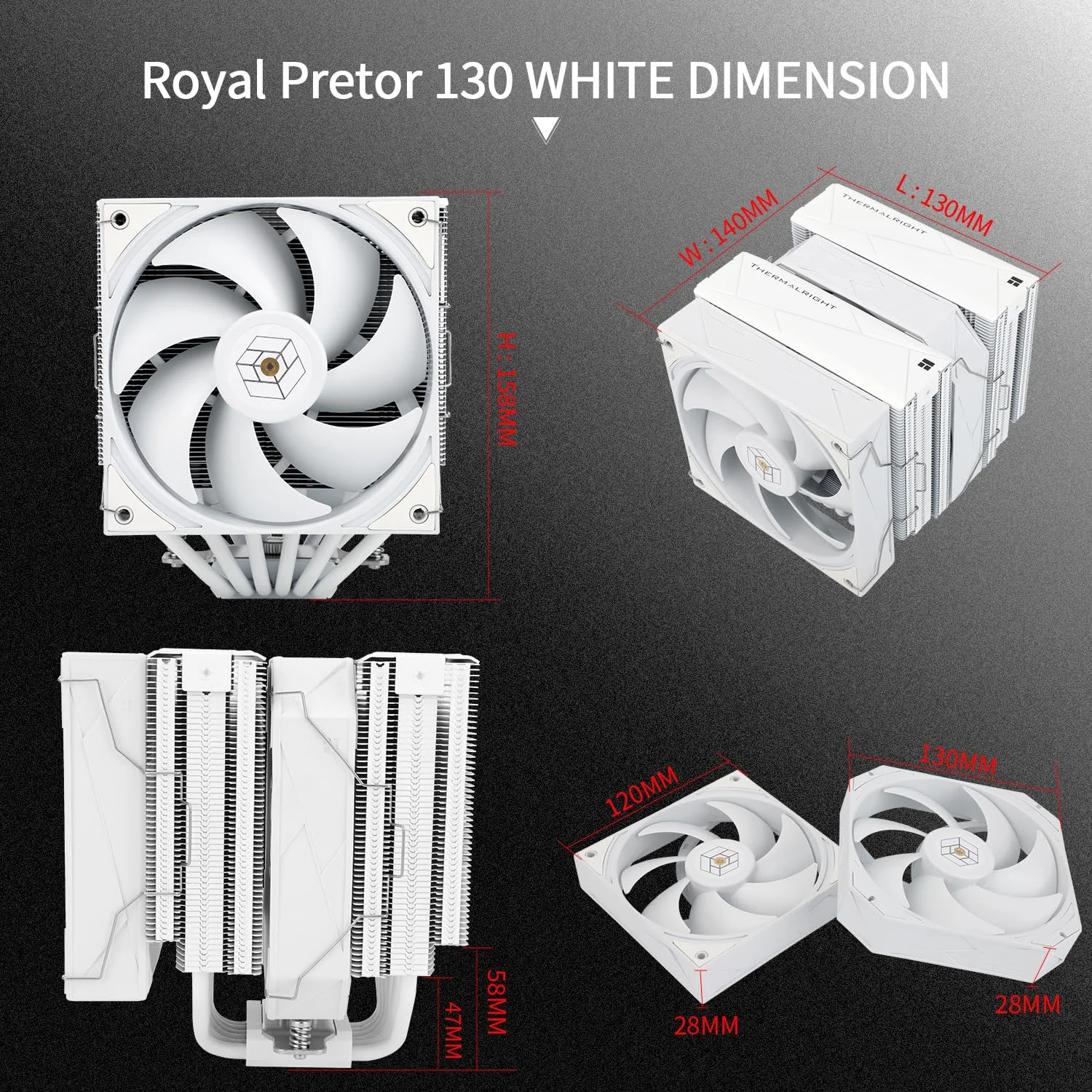 Thermalright Royal Pretor 130 White CPU Cooler, Heatsink CPU Cooling, TL-H12W-X28 and TL-HD13W-X28 Fan, Compatible with Intel LGA115X/1200/2011/1700/1851;AM4/AM5 Platforms,Desktop Tower Cooling