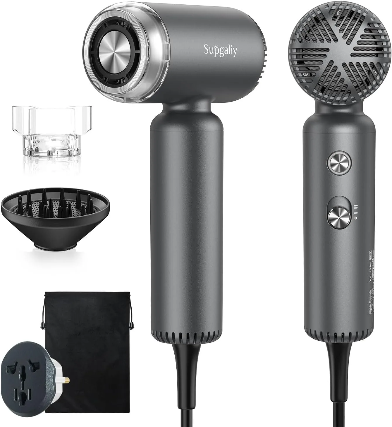 Dual Voltage Hair Dryer, High-Speed Ionic Blow Dryer for Fast Drying, Travel Compact Hair Blow Dryer with Magnetic Curly Diffuser for Home, Portable Hairdryer International 100-240V