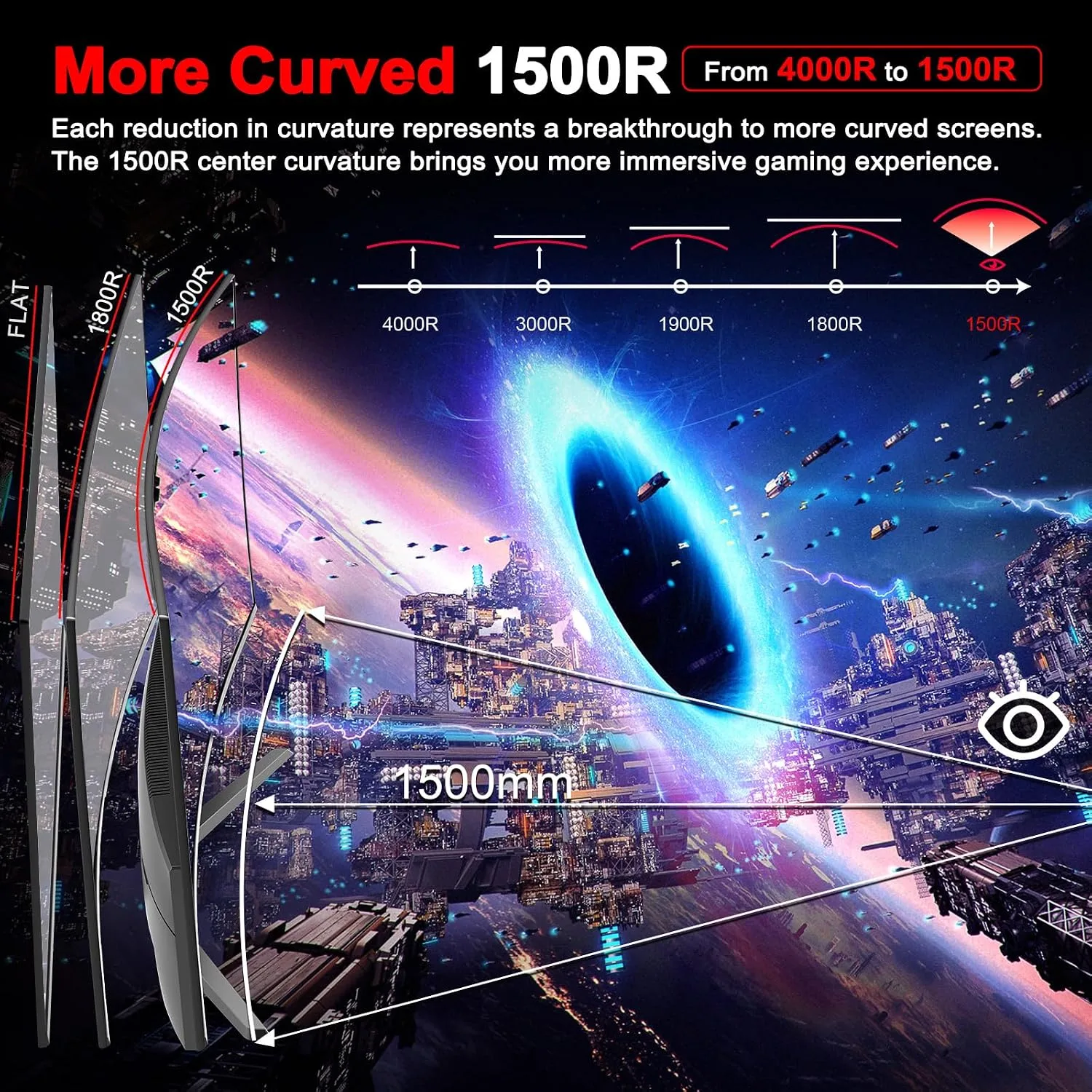 SANSUI 27 Inch Curved Gaming Monitor 200Hz 1ms FHD 1080P Computer Monitor