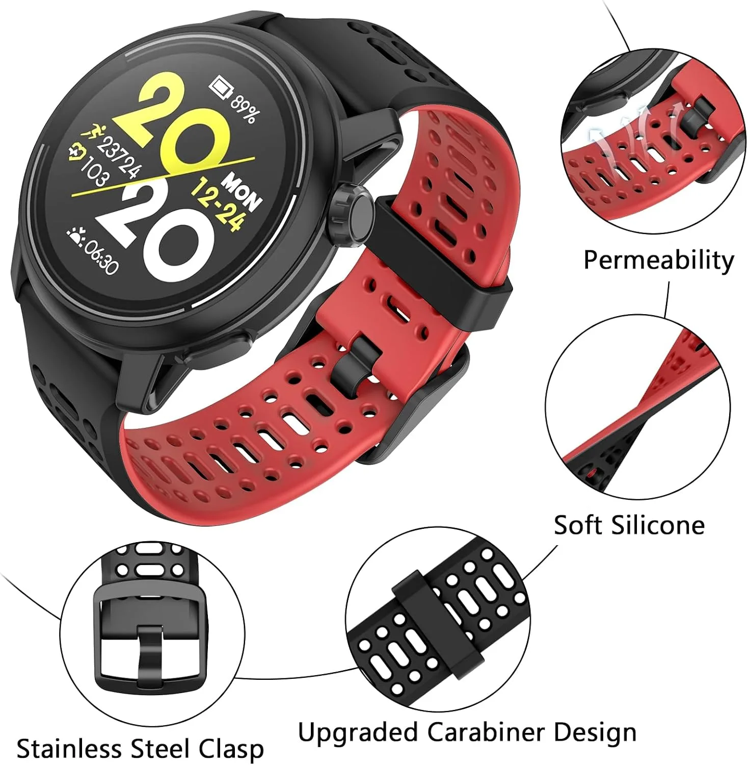 Compatible with Coros Pace 3/Apex 2 Pro/Apex Pro/Apex 46mm Watch Bands, 22mm Quick Release Watch Band Sport Silicone Watch Strap Breathable Wristband for Women Men