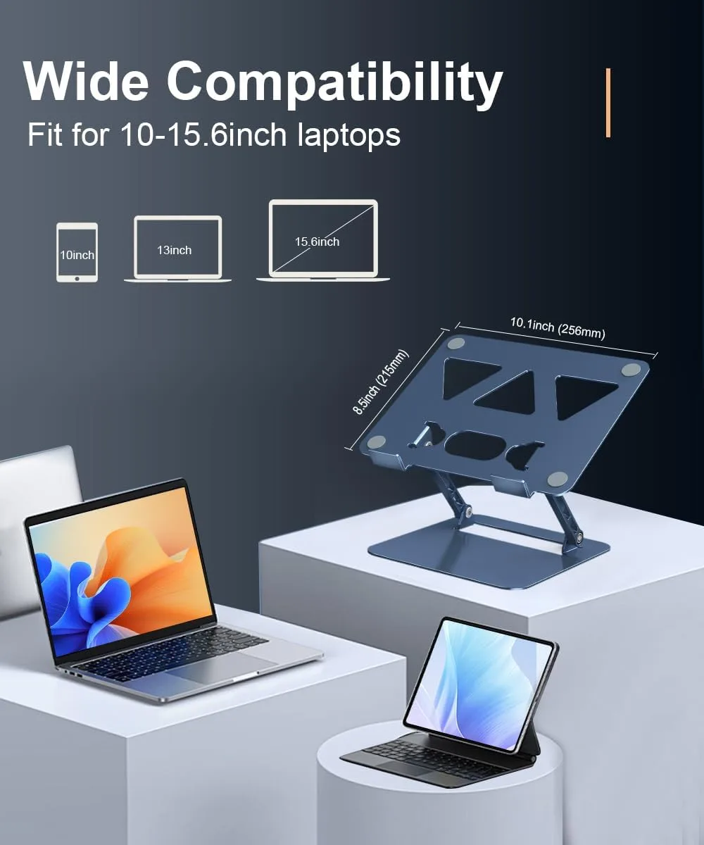 Aoviho Adjustable Laptop Stand for Desk,Portable Laptop Stand Holder and Riser,Foldable Aluminum Notebook Computer Stands for MacBook Air Pro HP Lenovo Dell Samsung Chromebook, 10-15.6 inch,Navy Blue