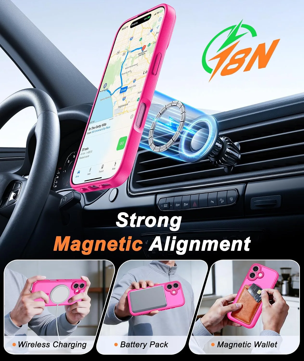 FNTCASE for iPhone 16 Plus Case Fit for MagSafe Hot Pink