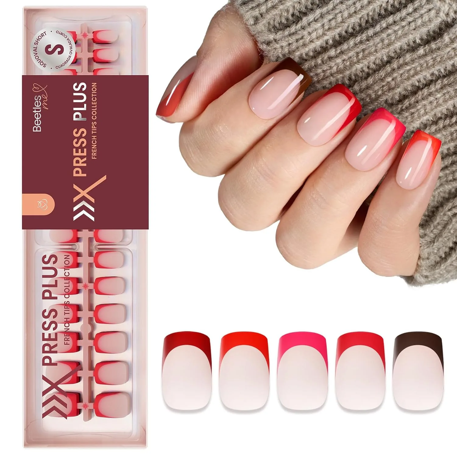 Beetles Halloween Red French Tip Press On Nails - 5 Colors Short Square