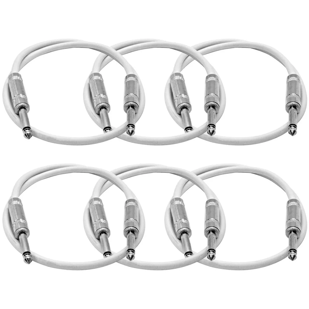 Seismic Audio - SASTSX-2White-6PK - 6 Pack of 2 Foot White 1/4 Inch TS Patch Cables - 2' Professional Audio Unbalanced 1/4" Patch Cords