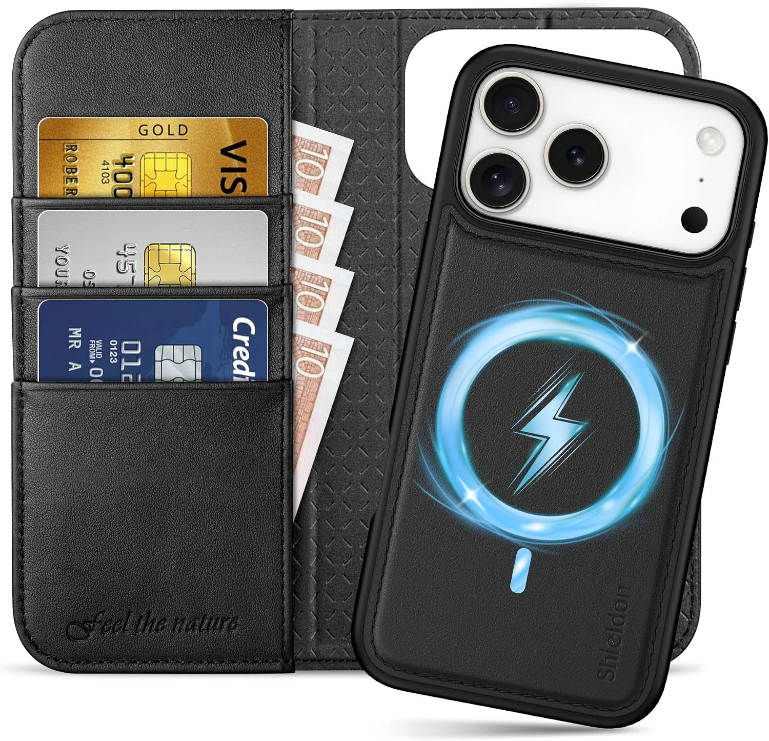 SHIELDON 2 in 1 Wallet Case for iPhone 18 Pro Max/17 Pro Max 6.9", Black