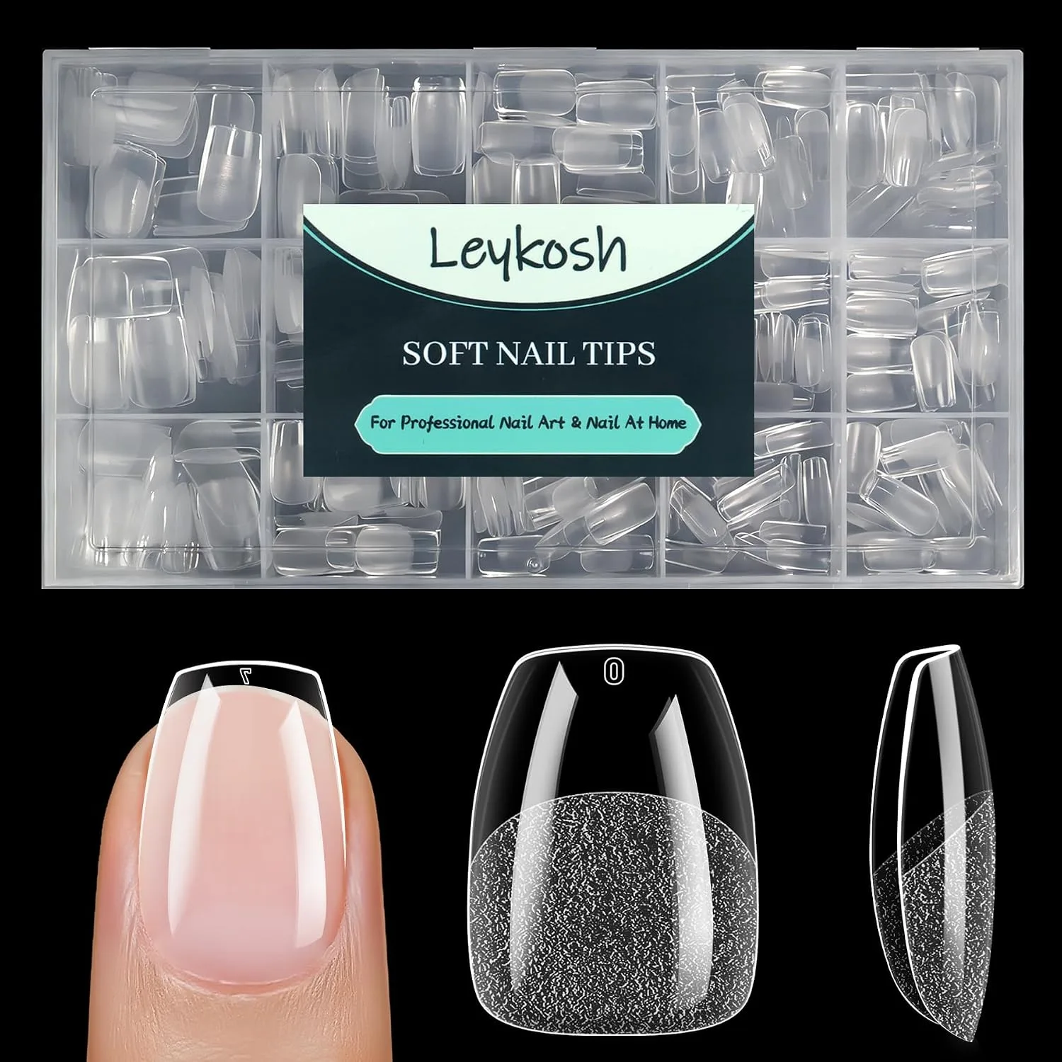 Leykosh Extra Short Coffin Nail Tips, 15 Sizes 330 PCS Clear