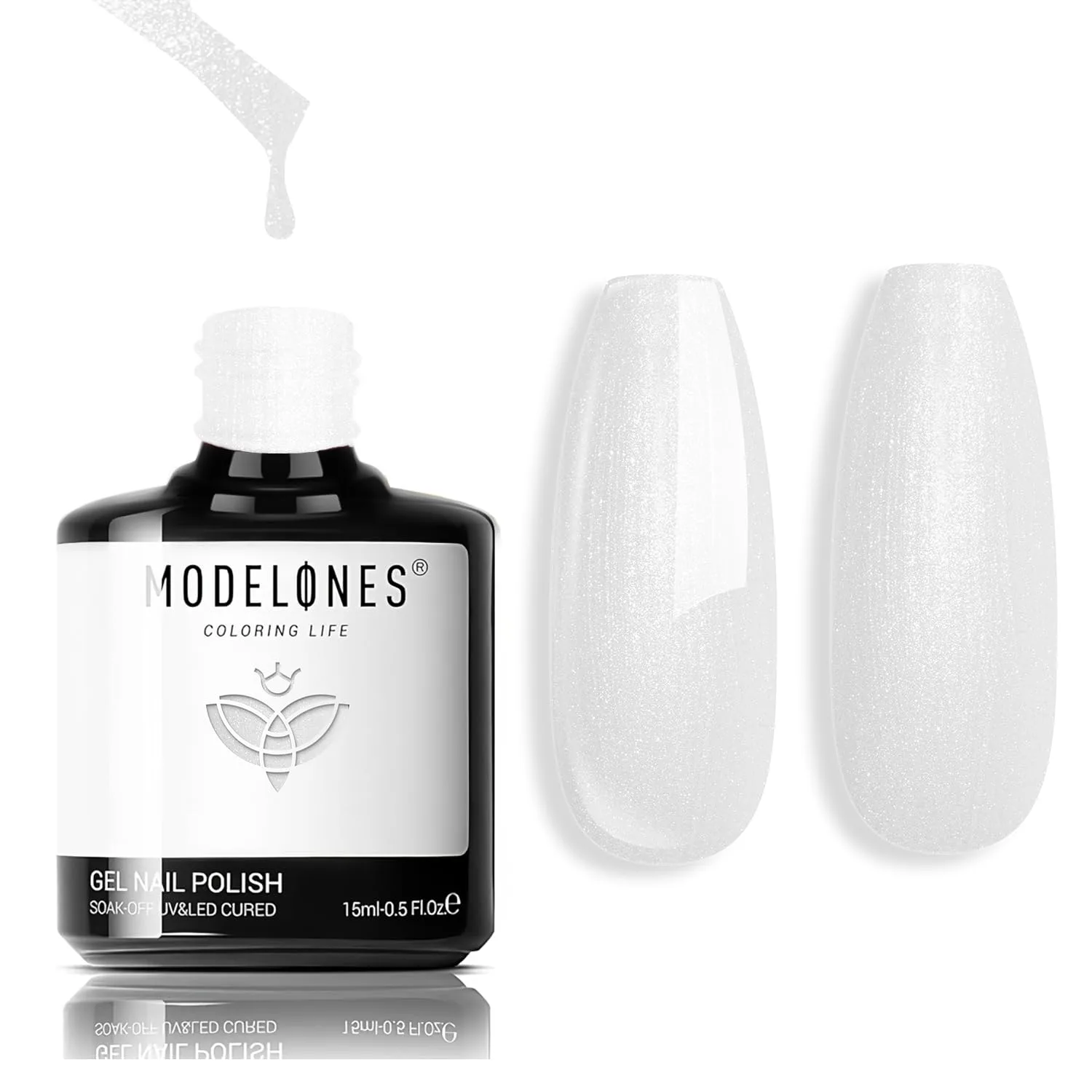 modelones Shine White Gel Nail Polish, 15ML Glitter Pearl White Gel Polish