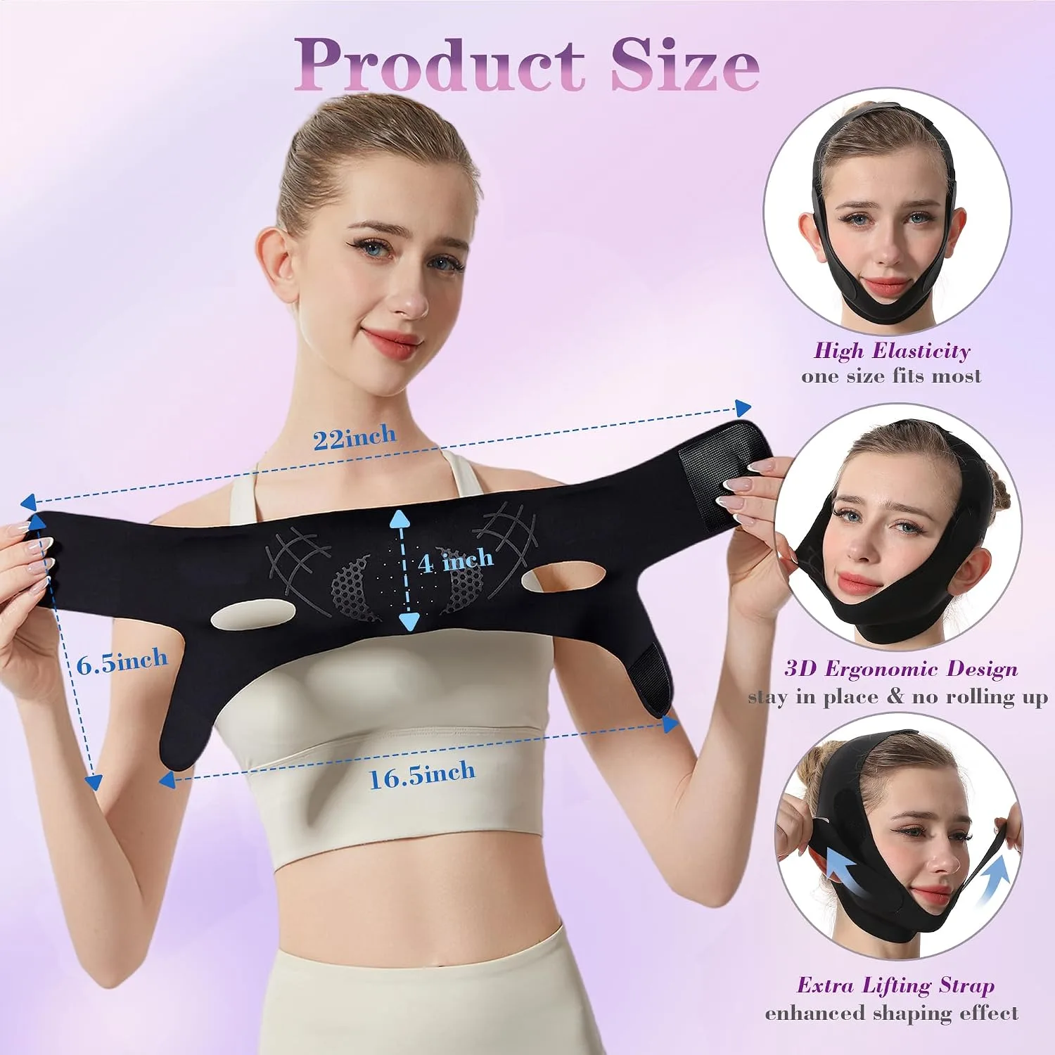 Graphene Chin Strap For Sleeping, Reusable V Line Lifting Mask & Double Chin Reducer with 3D Adjustable Design, Breathable Skin-Friendly Jawline Shaper Face Lift Belt for Women & Men (Black)