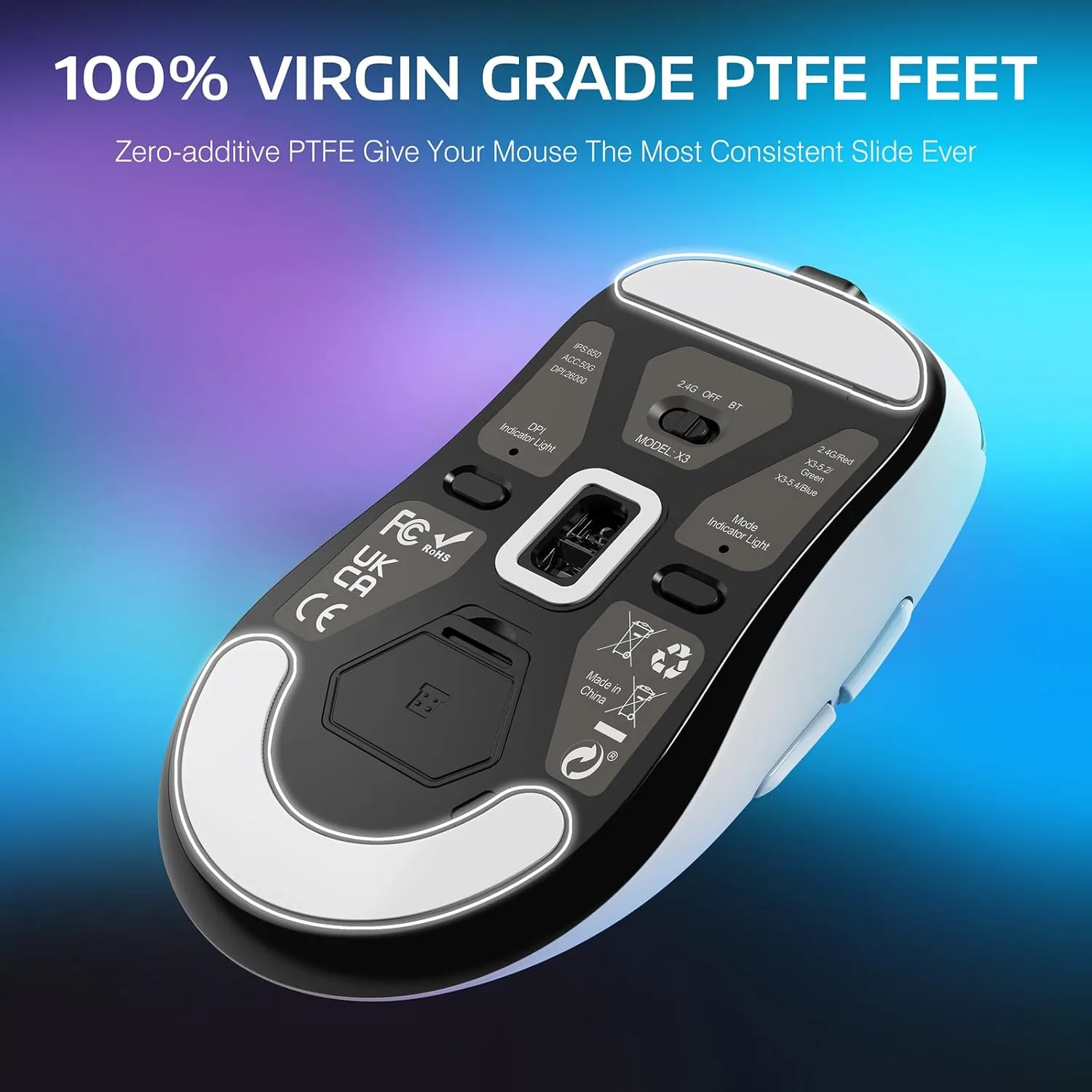 ATTACK SHARK X3 49g Ultra-Lightweight Wireless Gaming Mouse, White