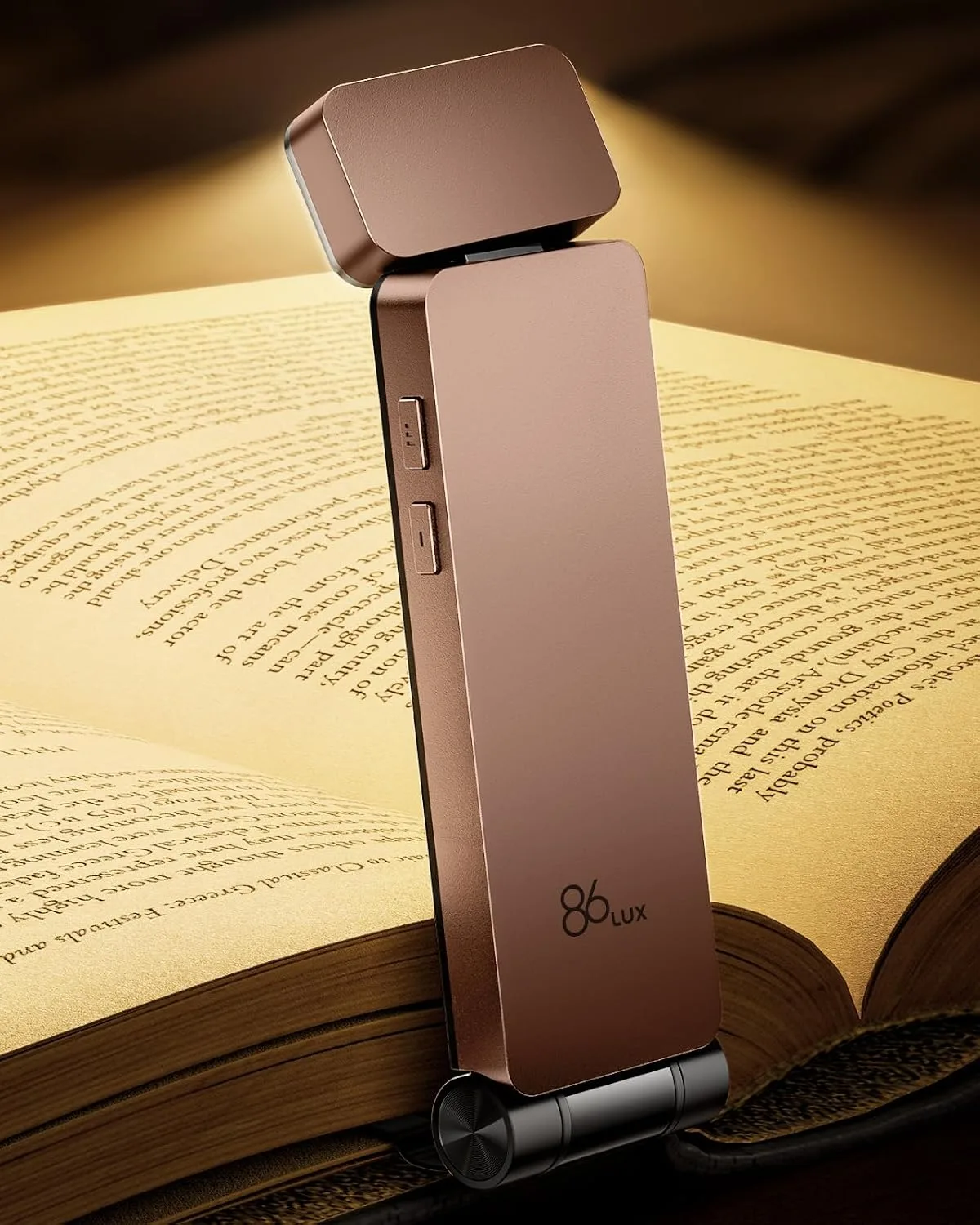 86lux Book Light, Rechargeable Clip-On LED Reading Light for Bed & Night Use - 3 Color Temperatures with Stepless Dimming, Ultralight Bookmark Design for Kids, Book Lovers, Pink Brown