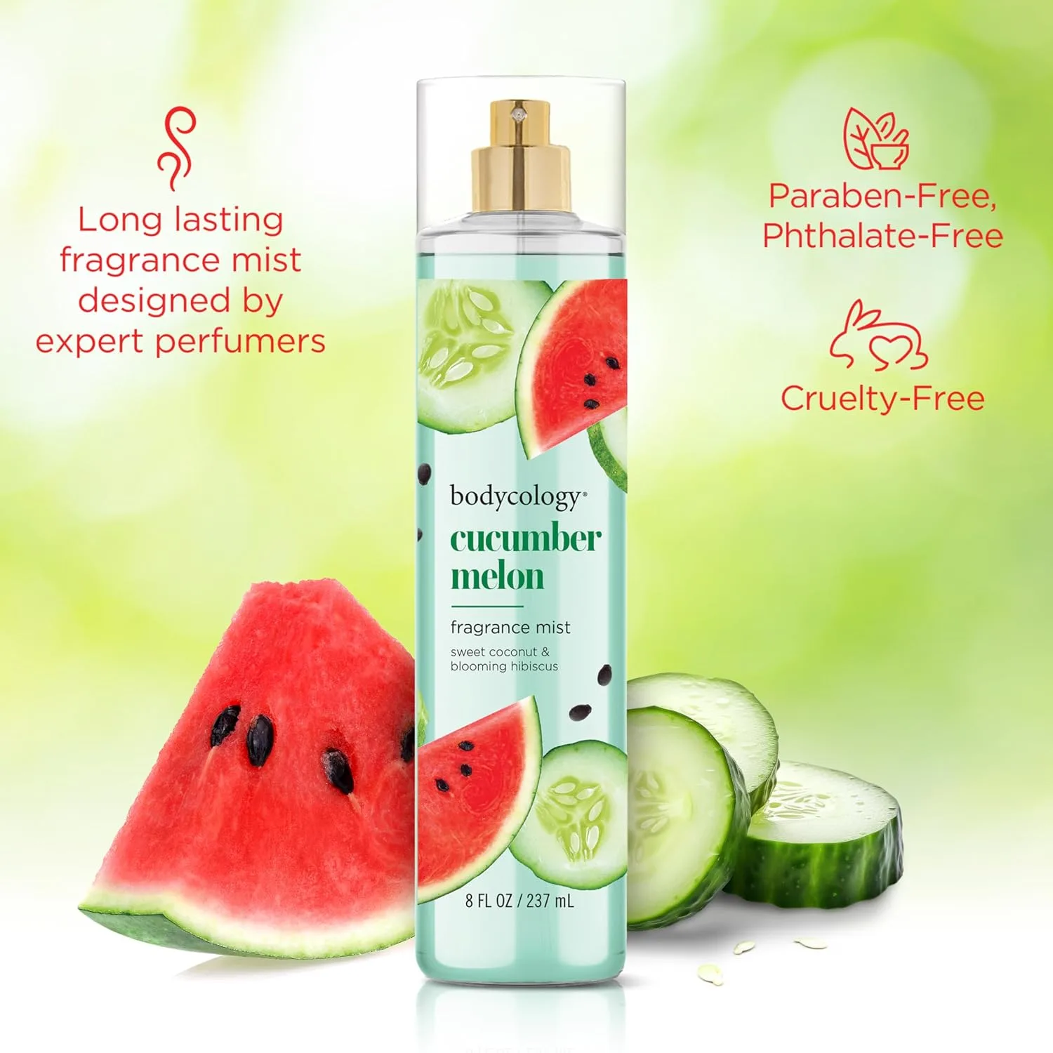 Bodycology Long-Lasting Fragrance Body Mist, Cucumber Melon, 8 fl oz (Pack of 2)