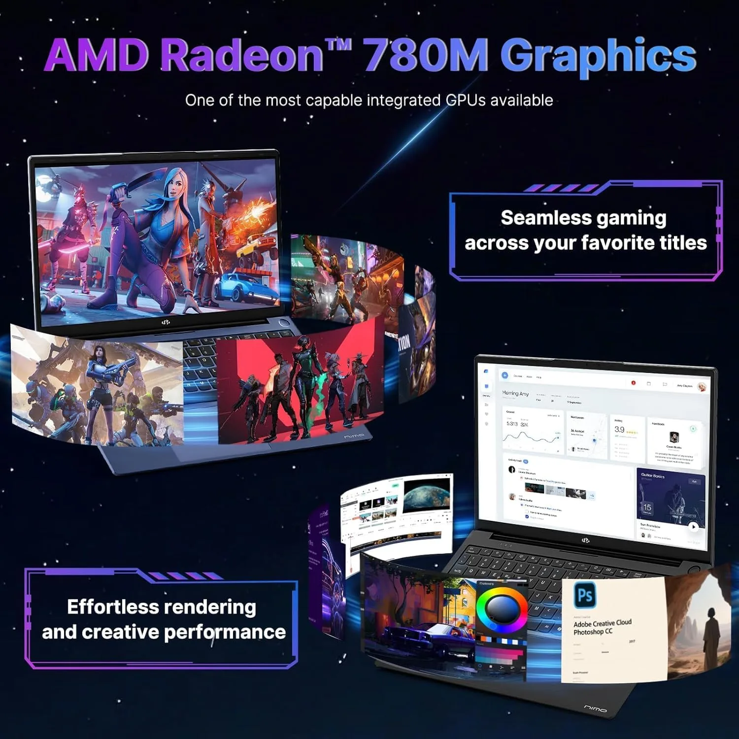 NIMO 17.3" Gaming Laptop, AMD Ryzen 9 8945HS (8C/16T, Up to 5.2GHz), 32GB DDR5 RAM 1TB SSD, Radeon 780M Graphics, 100W PD Fast Charge, Fingerprint, AI-Powered Business & Gaming PC, Win 11