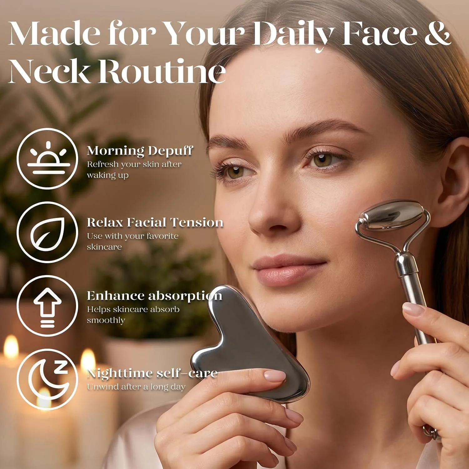 BAIMEI IcyMe Stainless Steel Gua Sha Tool & Face Roller Set