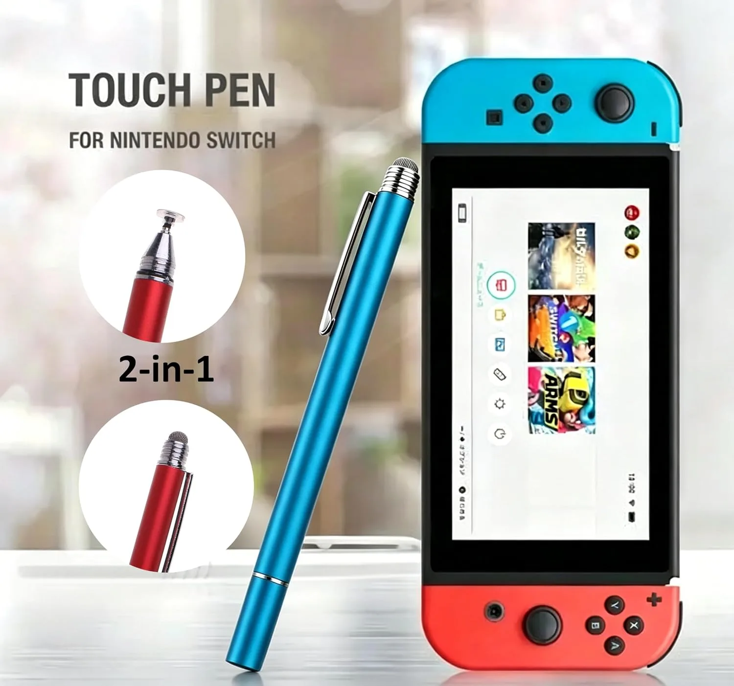 2-in-1 Stylus Pen for Nintendo Switch1/2/Lite/OLED, with Lanyard (Lakeblue)