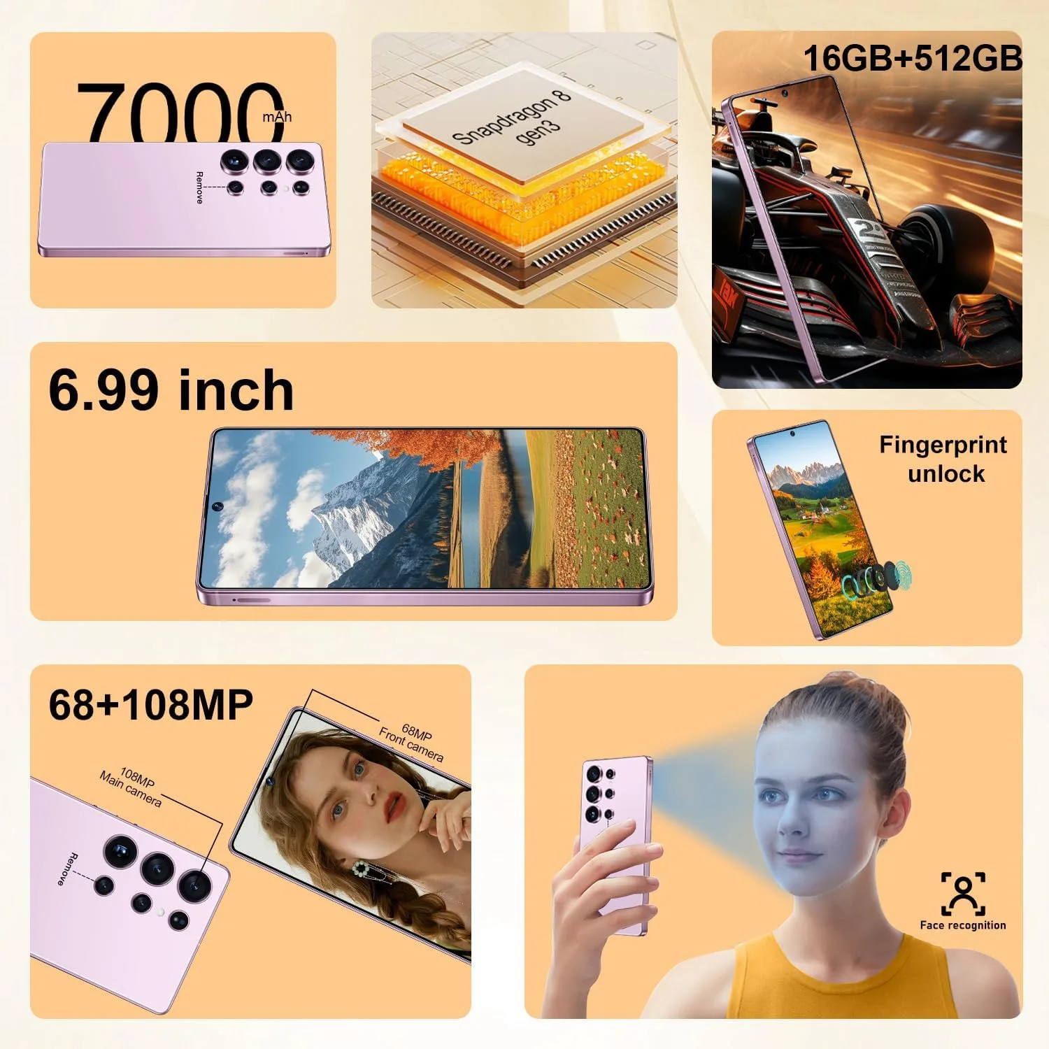 OEJBK I25 Ultra: Powerhouse 16GB/512GB, 2-Day 7000mAh Battery, Huge 6.99" Android 14 Phone w/Built-in Stylus - Your All-in-One Device The Superior Choice (Pink)