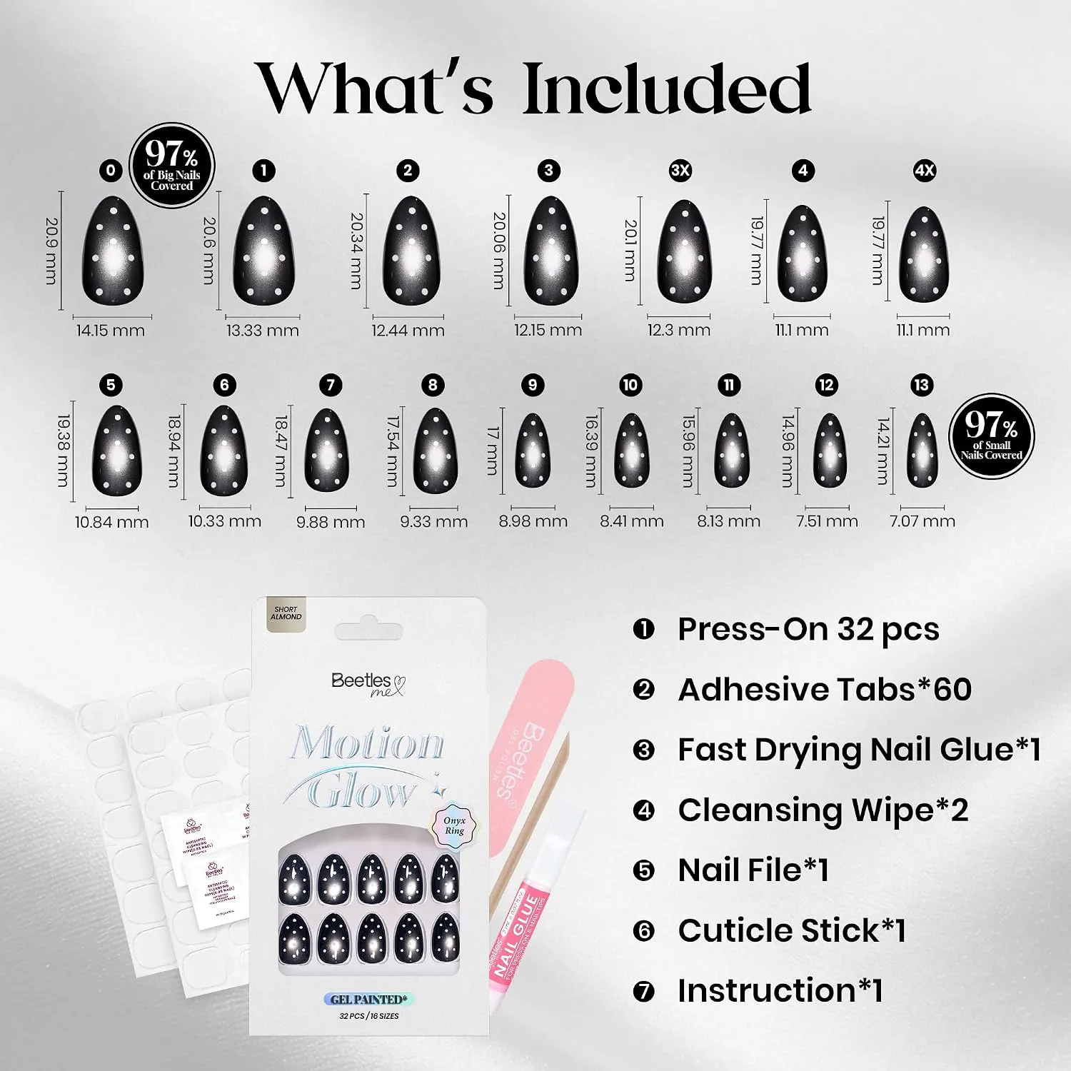 Beetles Halloween Press On Nails Short Almond, 32 PCS, Black Cat Eye