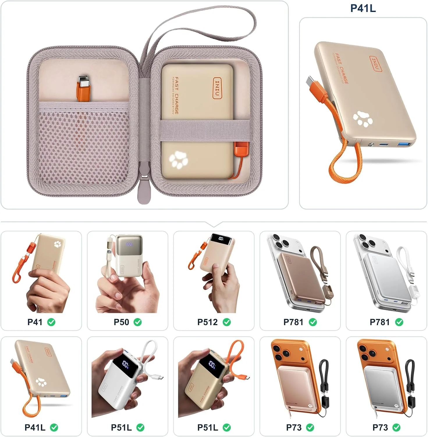 khanka Case for INIU Ultra Mini 10000mAh 45W Fast Charging Power Bank,Beige