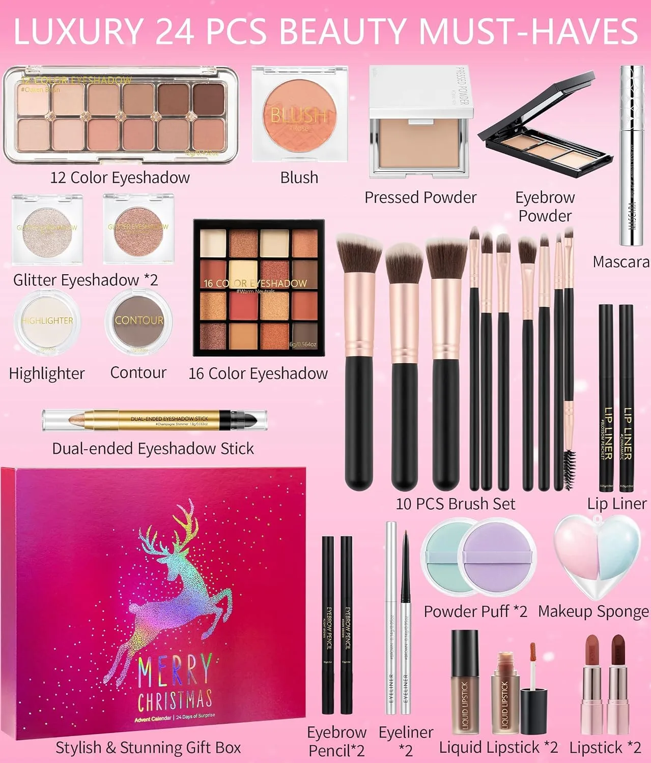 Qinline Makeup Beauty Advent Calendar 2026 for Adults Women Teen Girls Christmas