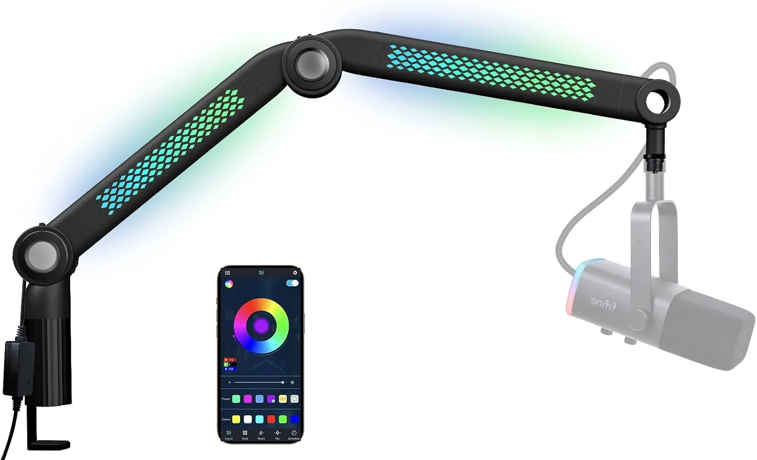 SUNMON RGB Mic Arm – Adjustable Boom Arm with Rhythm RGB Lighting for Blue Yeti, HyperX QuadCast, Rode, Fifine AM8, and More – Perfect for Podcasting, Streaming, and Gaming