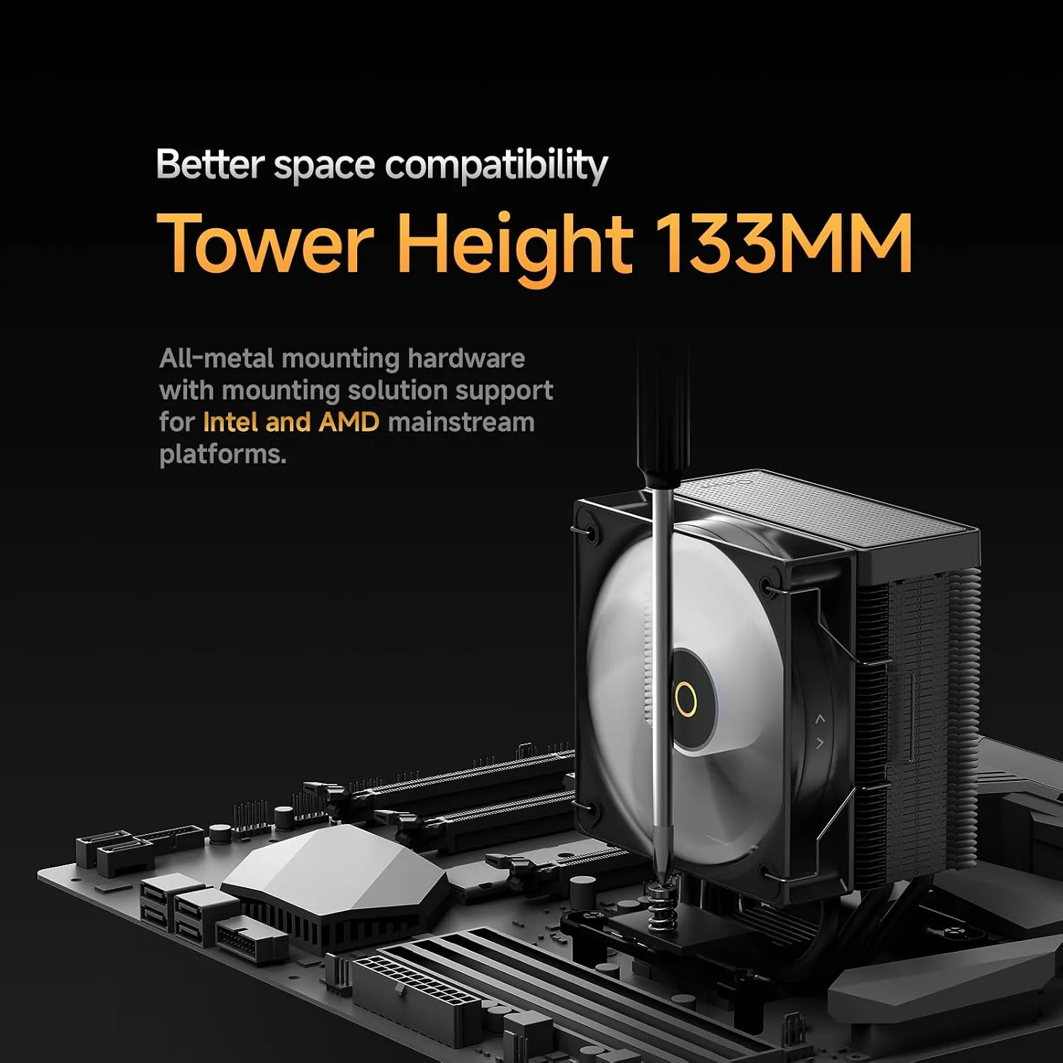 Gamma A40 BK Air CPU Cooler,133mm Compact Tower CPU Fan,Fits Most Builds