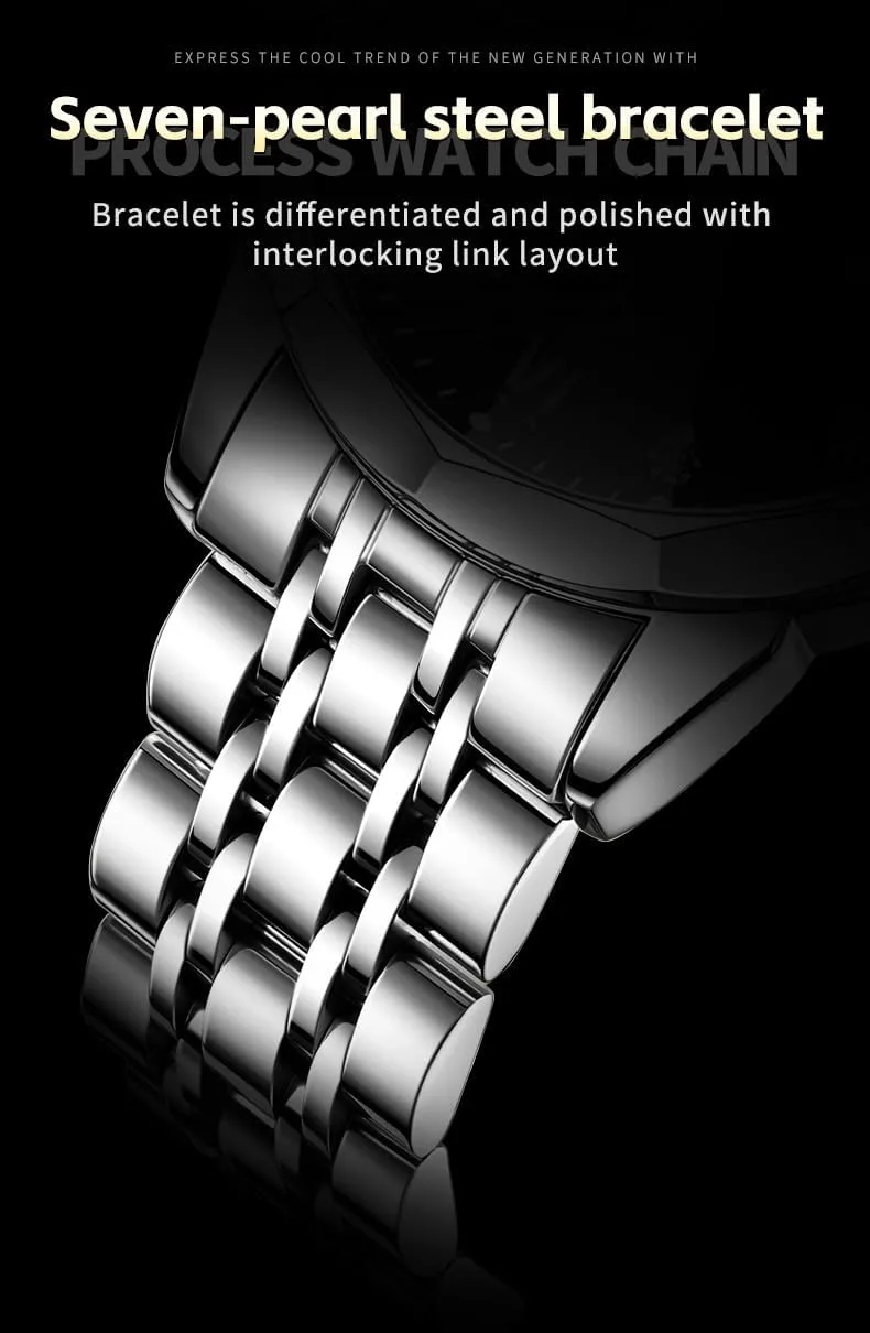 OLEVS Skeleton Men Watches Automatic Business Luxury Diamond Self Winding Watch for Men Stainless Steel Calendar Wrist Watch