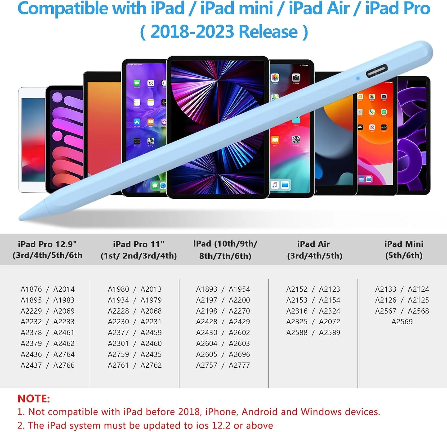 COO Stylus Pen for iPad Pro Air Mini 2018-2024, Palm Rejection Fast Charge