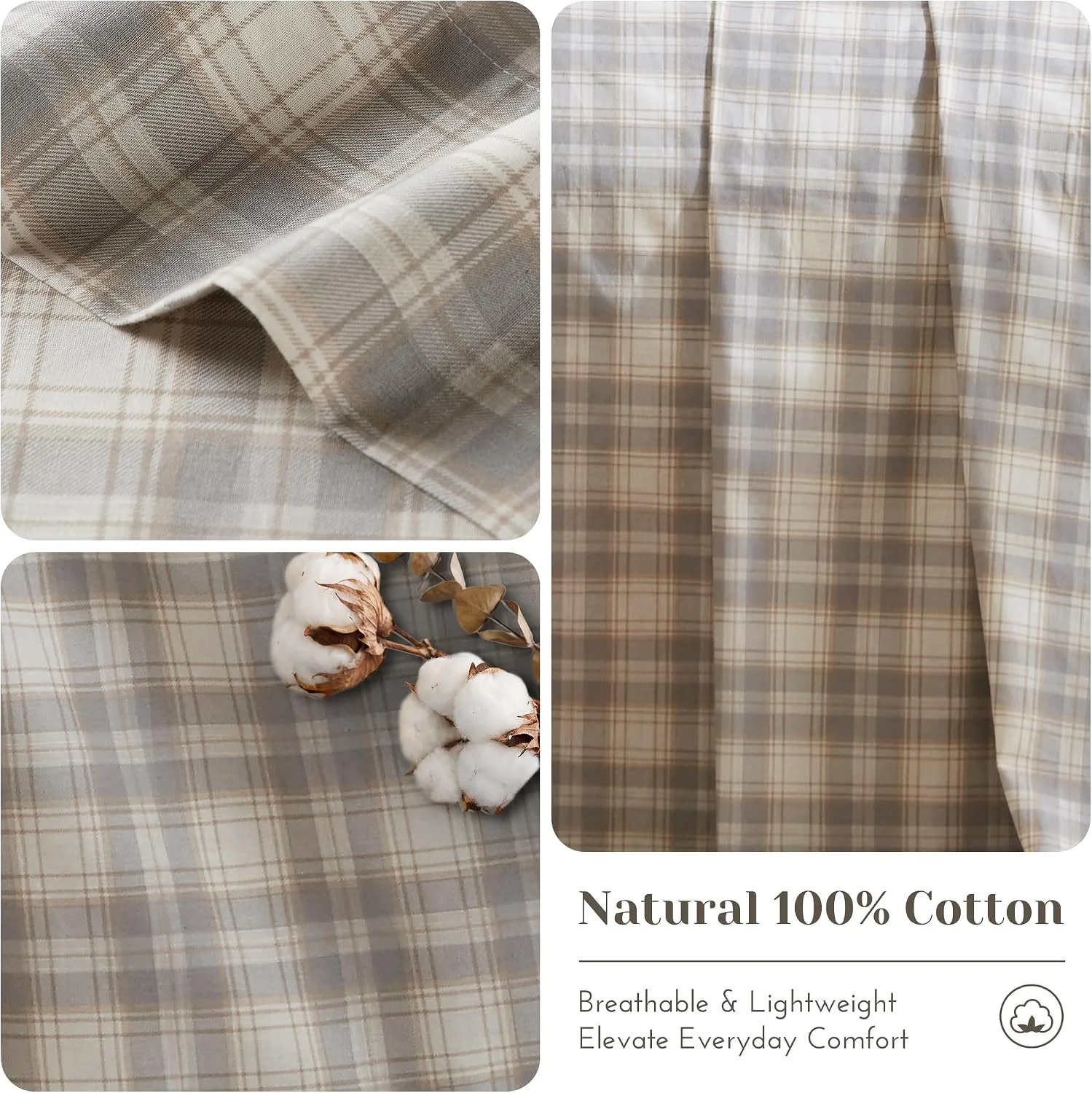 Comfort Spaces 100% Cotton Percale Sheets Twin Size 3 Piece, Wesley Taupe