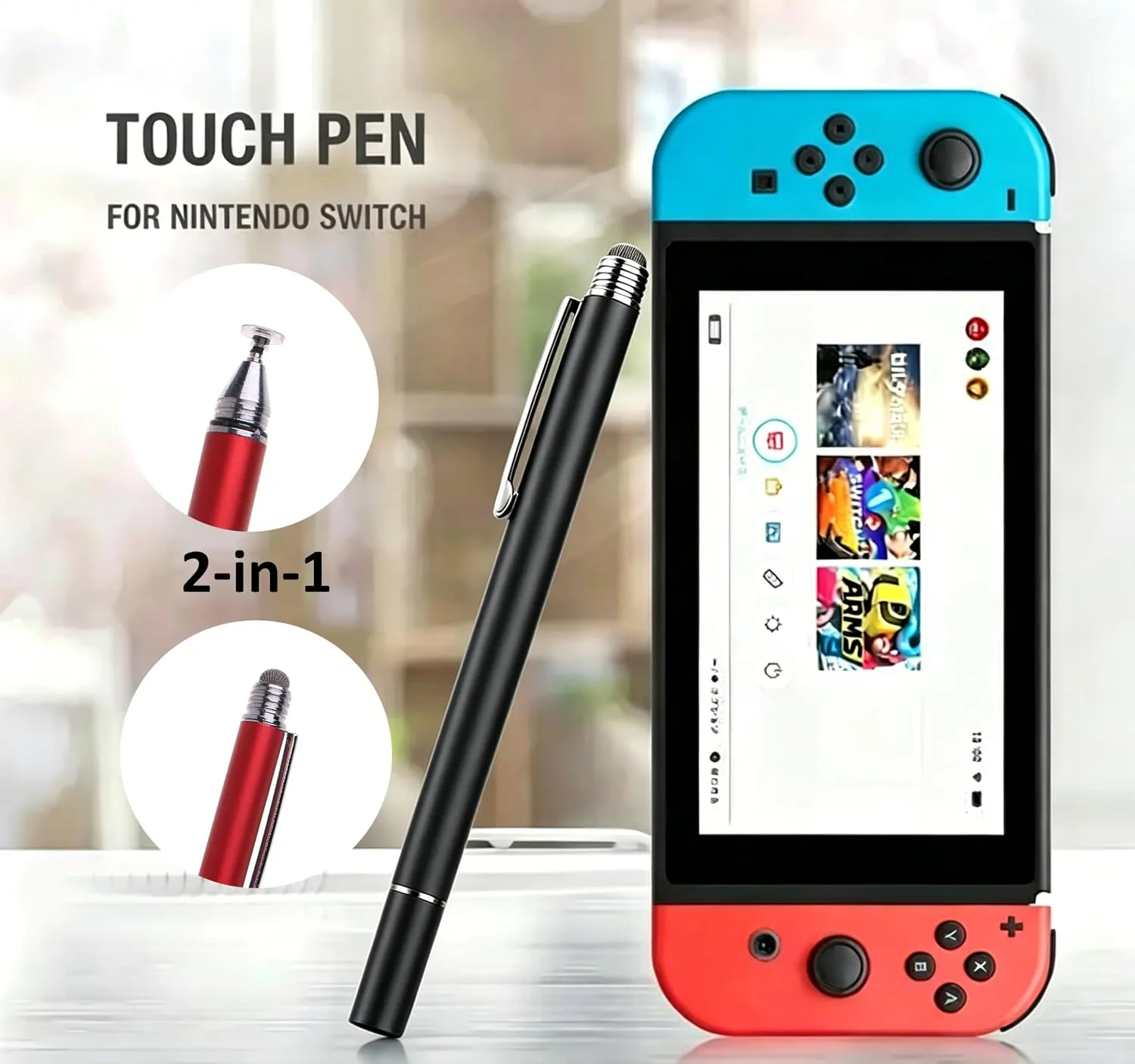 2-in-1 Stylus Pen for Nintendo Switch1/2/Lite/OLED, with Lanyard (Black)