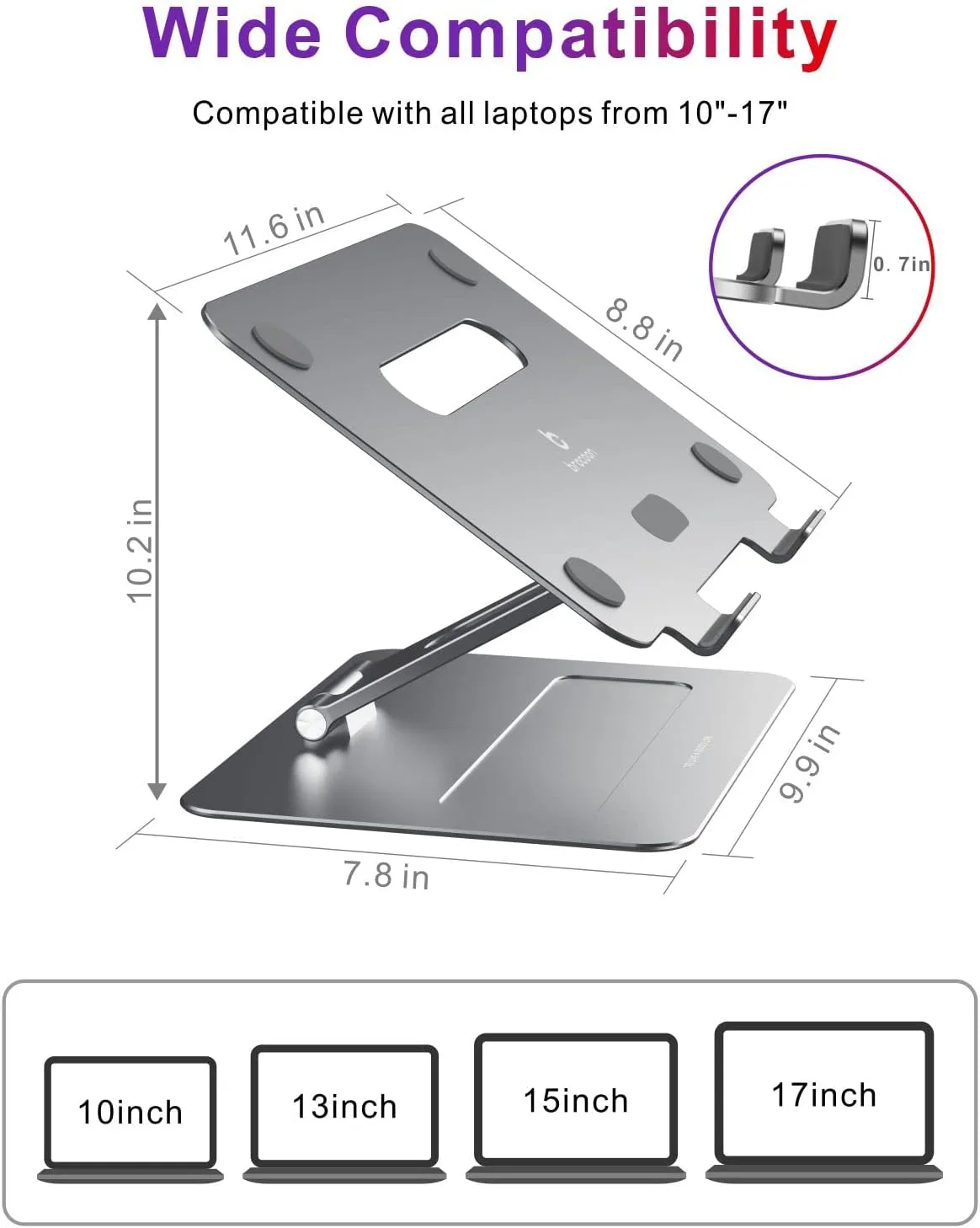 Aluminum  Laptop Stand for Desk fits MacBook Air Pro 10-17.3''