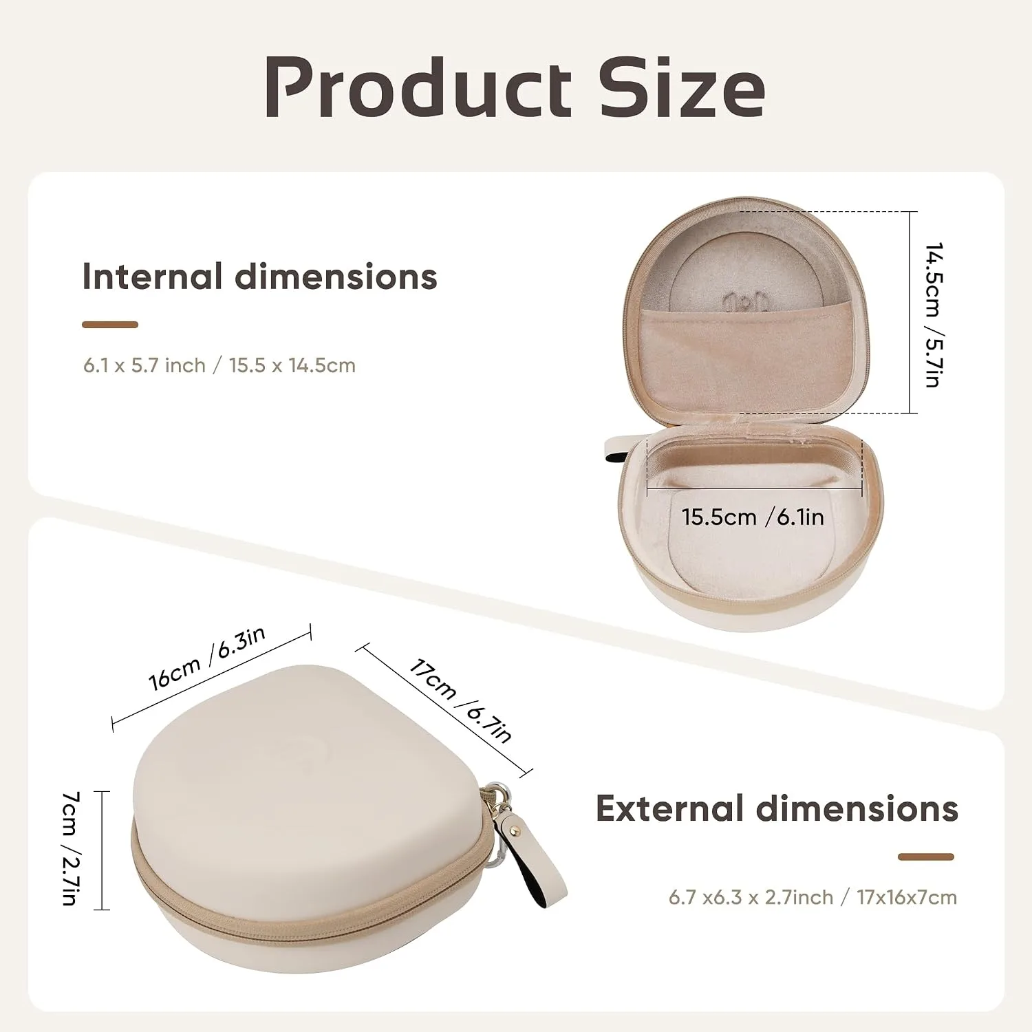 Compact Headphone Case for JBL Tune 520BT / 510BT / JR 320BT, Beige
