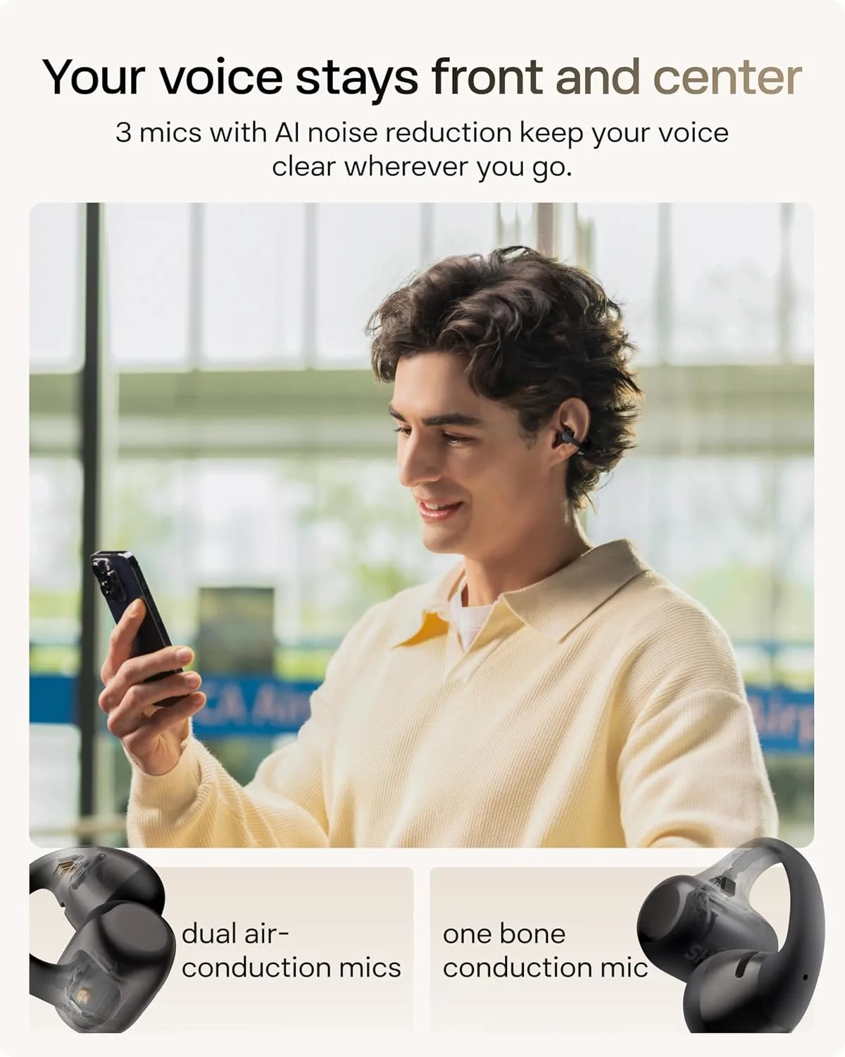 SHOKZ OpenDots 2 Open-Ear Clip-On Earbuds, Black, Dolby Audio, 3 Mics