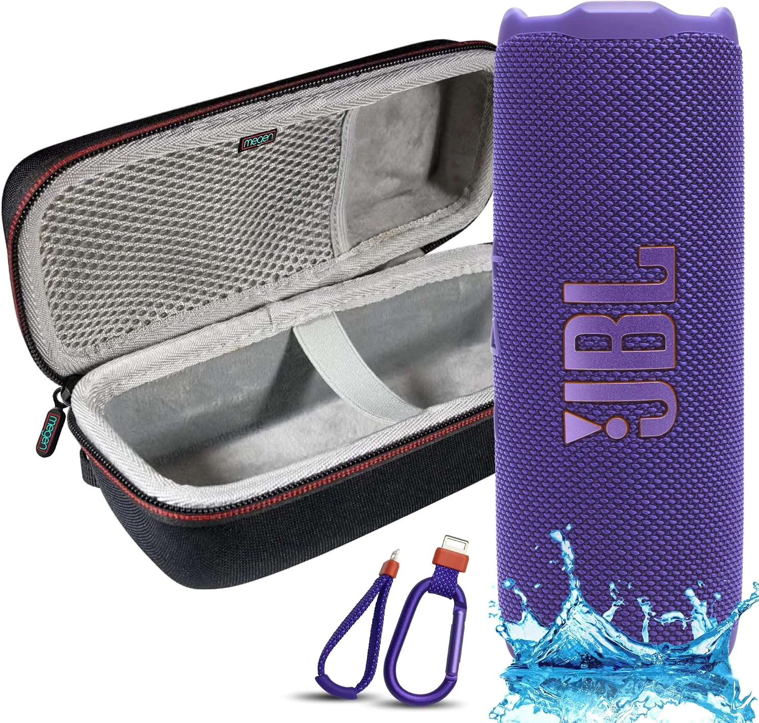 JBL Flip 7 Portable Bluetooth Speaker, IP68 Waterproof, Dustproof, Drop-Proof, PushLock System, AI Sound Boost, 16H Battery, Megen Hardshel Protection Case (Red)