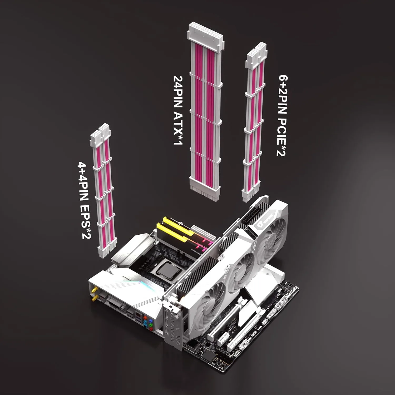 Sirlyr Pink/White 5PCS PSU Extesion Kit,24/8Pin,for Girl Pink Case