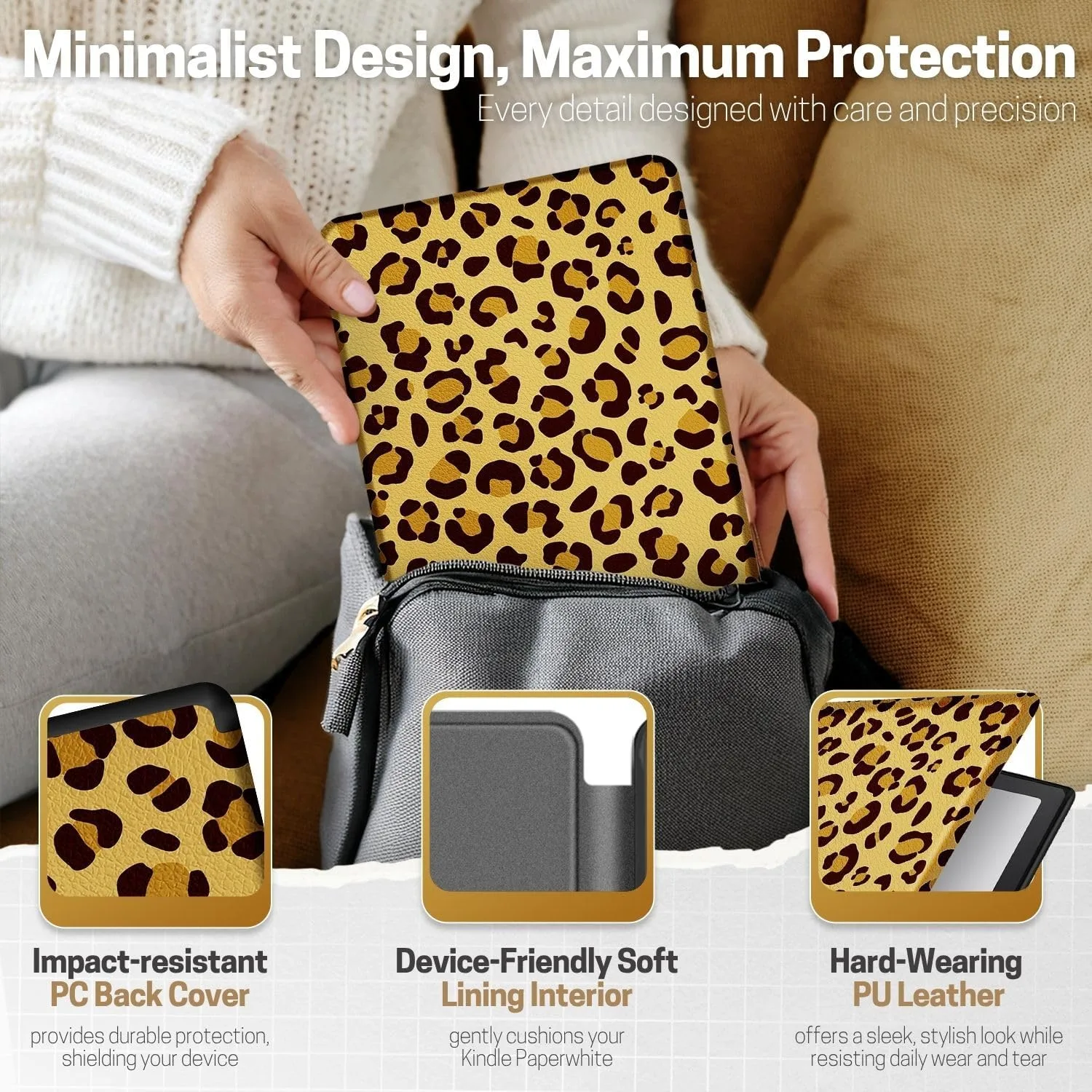 TNP Kindle Paperwhite 12th Gen Case, Colorsoft 7-Inch Cover, Leopard Yellow
