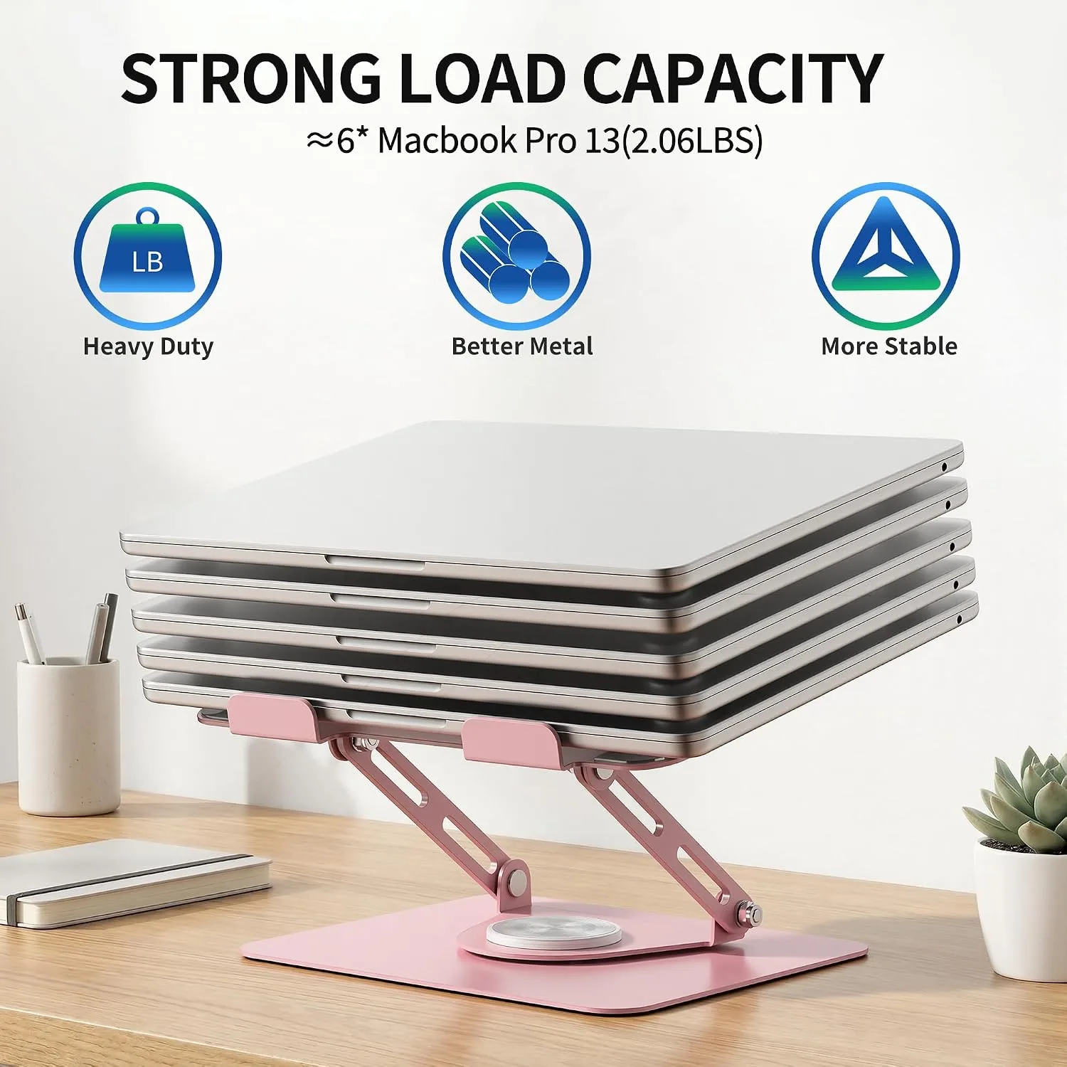 ALASHI 360° Rotating Laptop Stand, Multi-Angle, 10-17", Pink