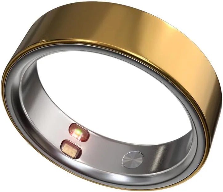 Smart Ring Health Tracker 5ATM Waterproof Sport Ring Exclusive Vibration Alerts Titanium Blood Oxygen/Sleep/Emotional Management Women Cycle Prediction Compatible with iOS/Android Sunlight Gold 11.5