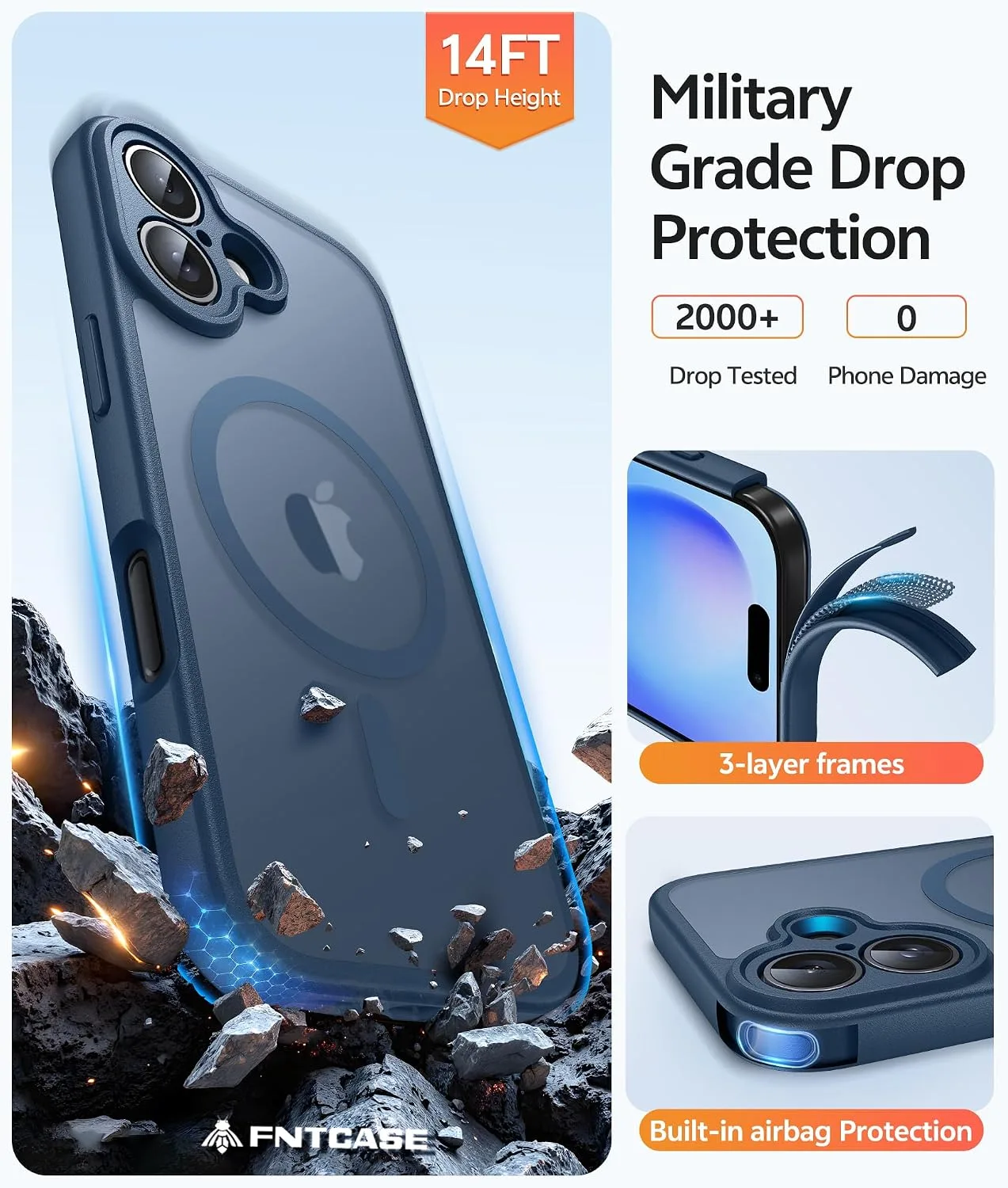 FNTCASE for iPhone 16 Plus Case, Fit for Magsafe,  Blue