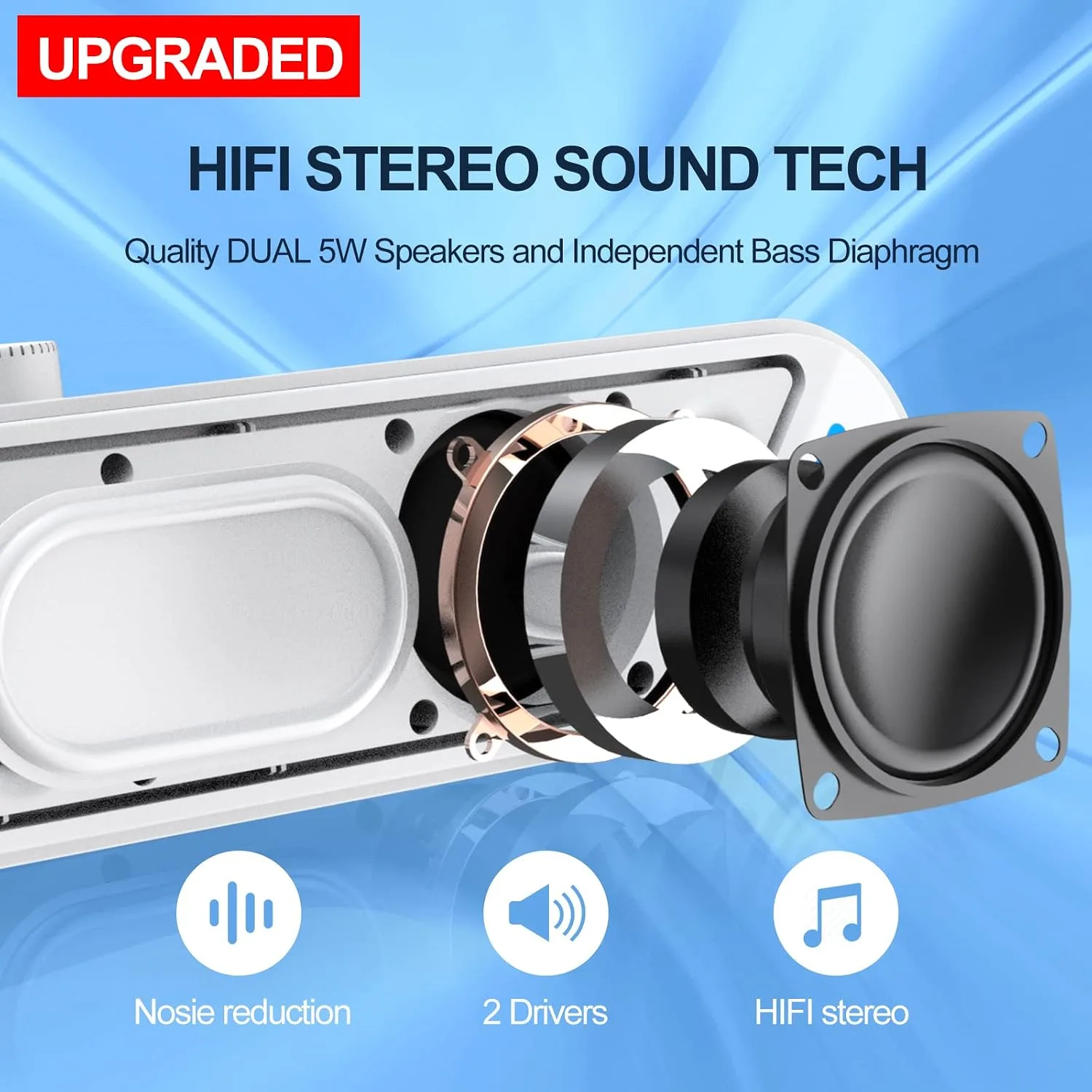 LENRUE Computer Speakers,PC Speakers for Desktop,Wired USB-Powered Sound-bar for Computer with 10W Stereo Sound and Colorful Light,Plug-n-Play (White-AUX)