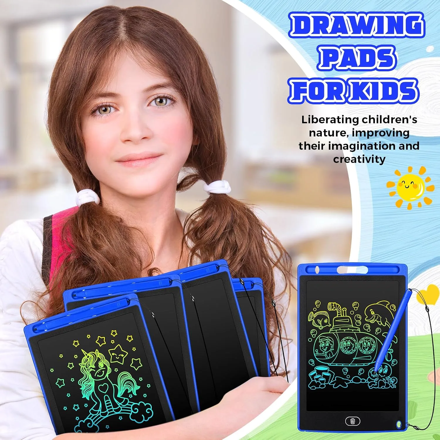 Zonon 4 Pcs LCD Writing Tablet for Kid, Blue