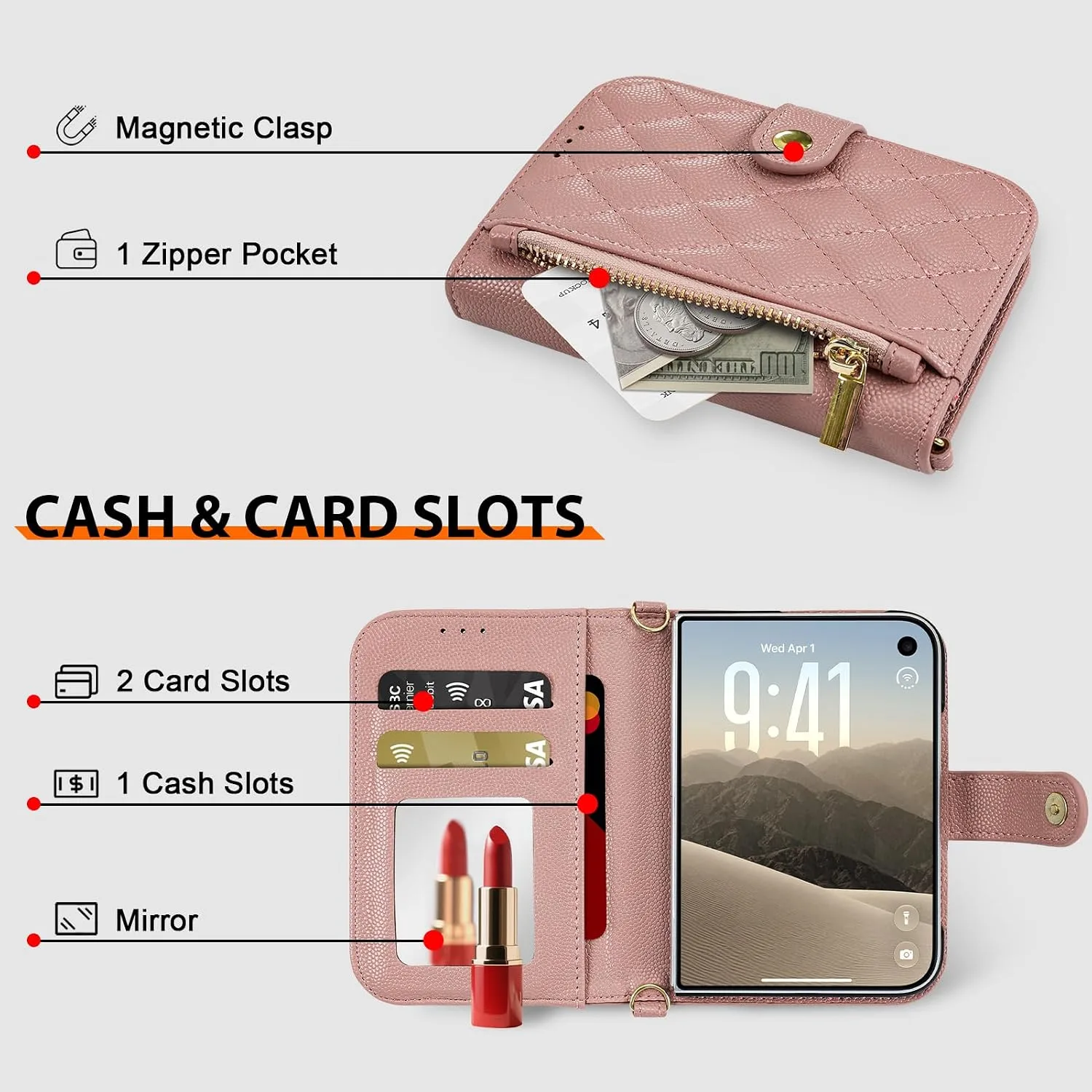 Wallet Phone Case Crafted for iPhone Duo Pink