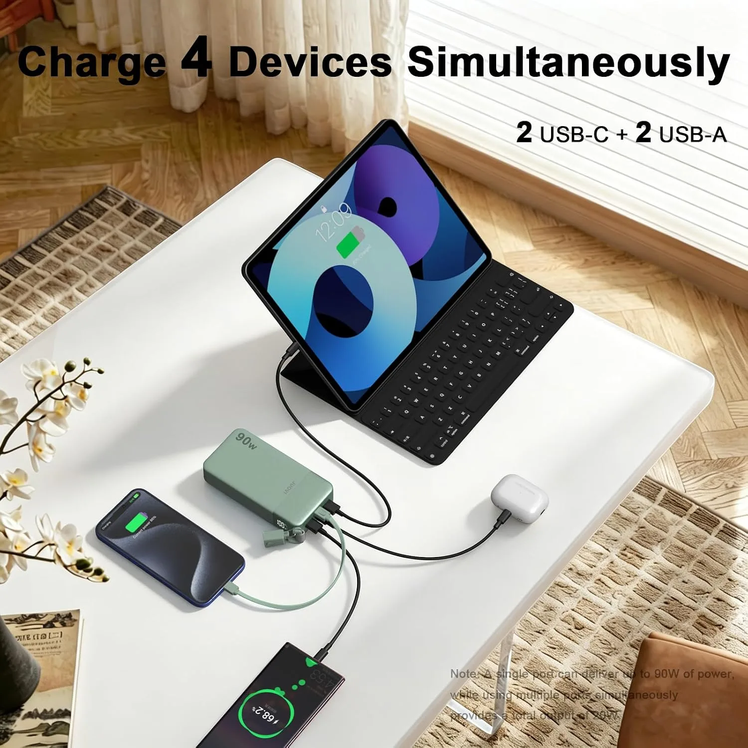 JUOVI 90W Portable Charger for Laptop Power Bank 20000mAh with USB-C Cable