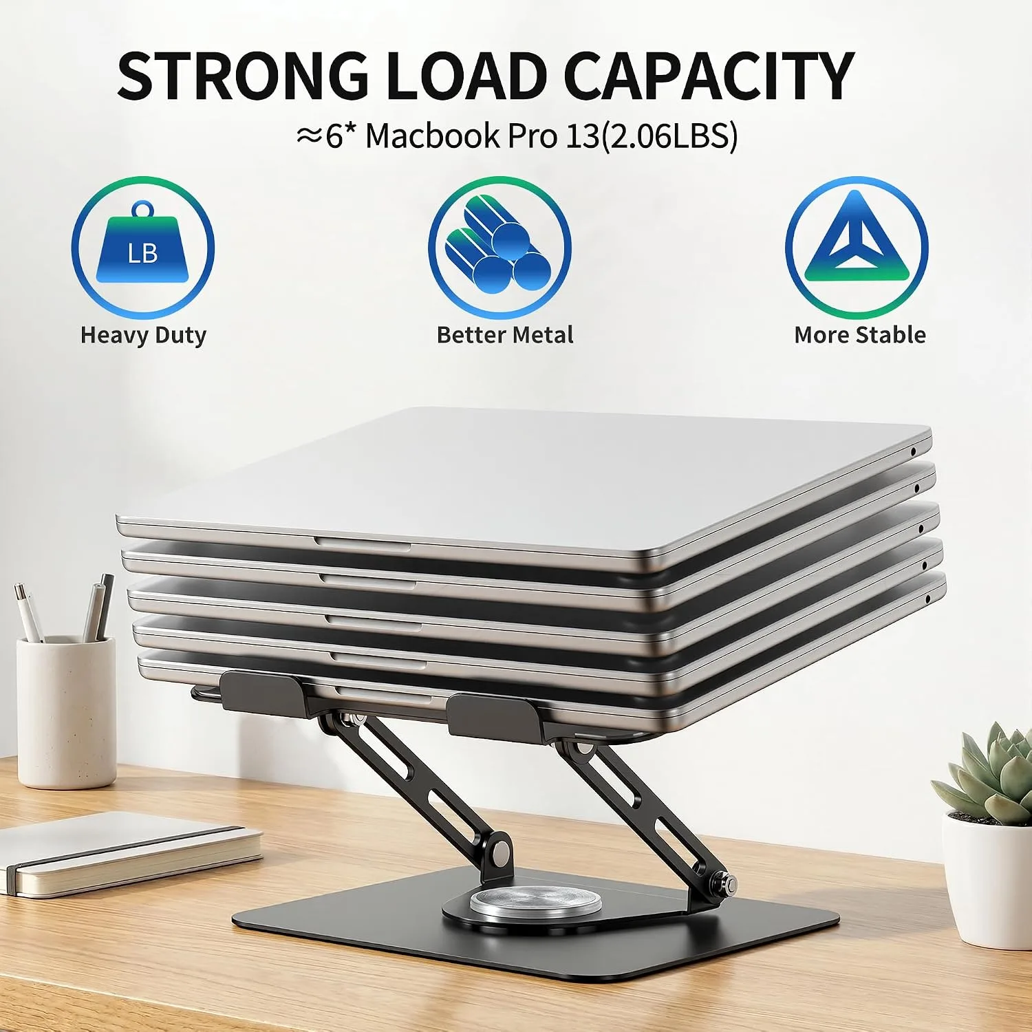 ALASHI 360° Rotating Laptop Stand, Multi-Angle, 10-17", Black