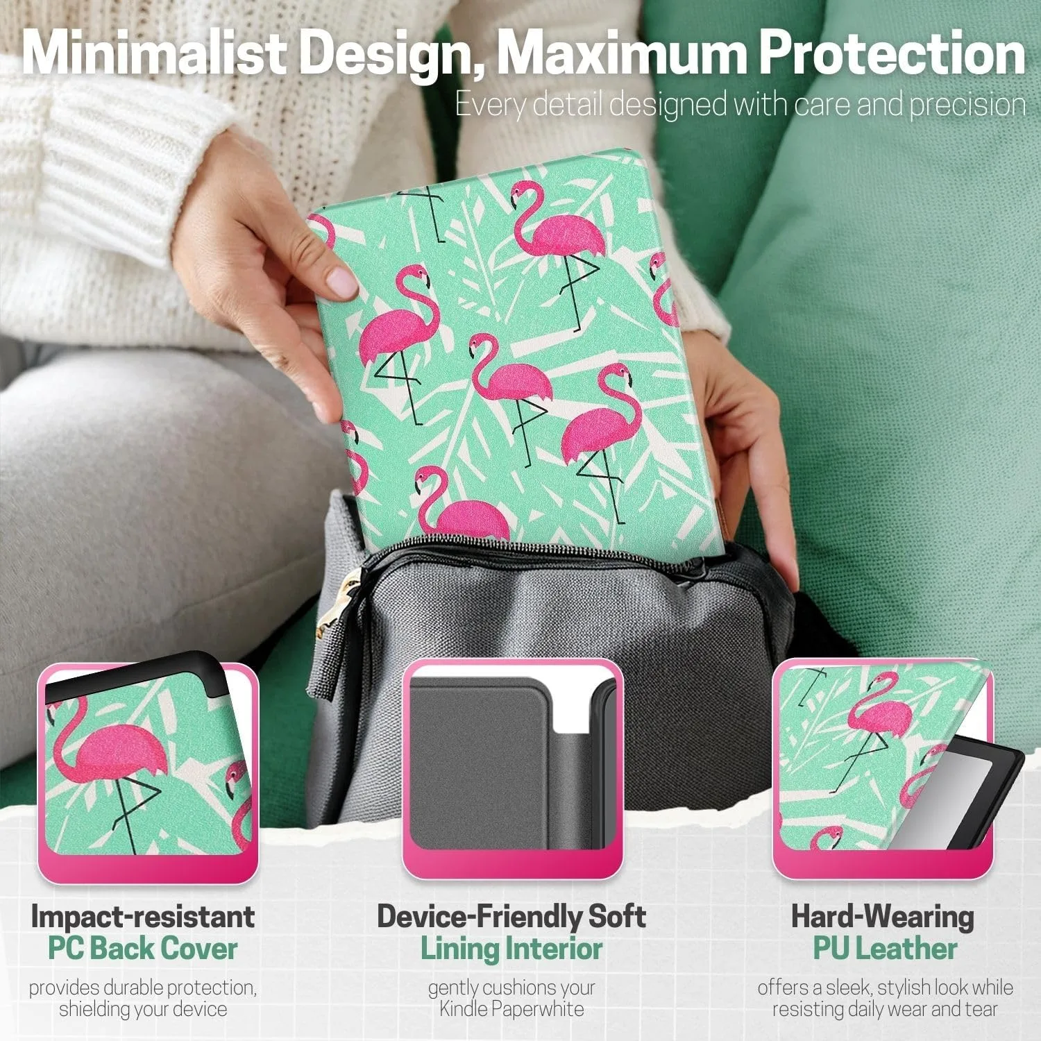 TNP Kindle Paperwhite 12th Gen Case, Colorsoft 7-Inch Cover, Flamingo