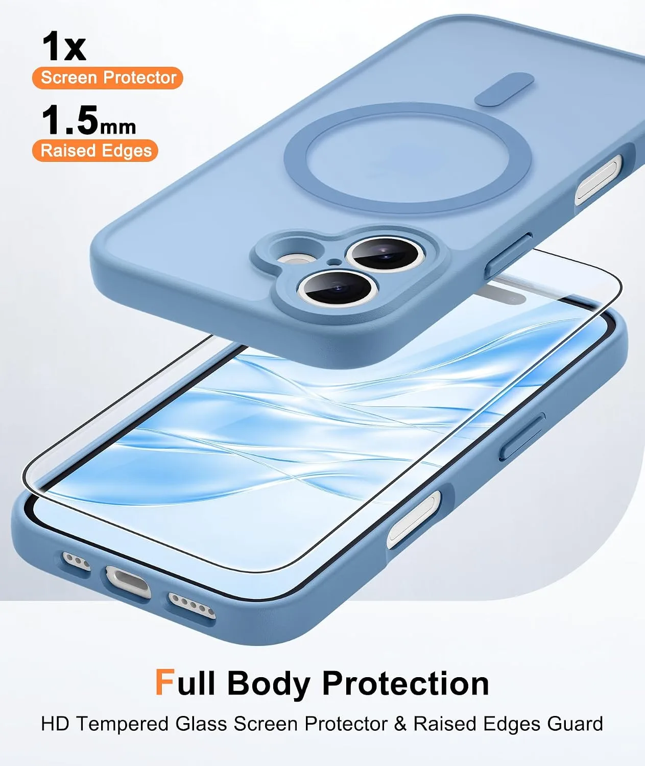 FNTCASE for iPhone 16 Plus Case Fit for MagSafe Light Blue