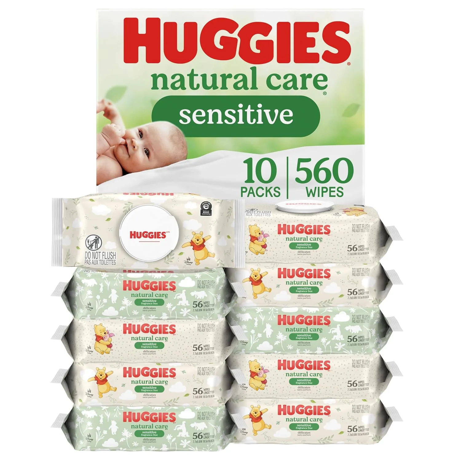 Huggies Natural Care Sensitive Baby Wipes, Unscented, 10 Packs, 560 Wipes