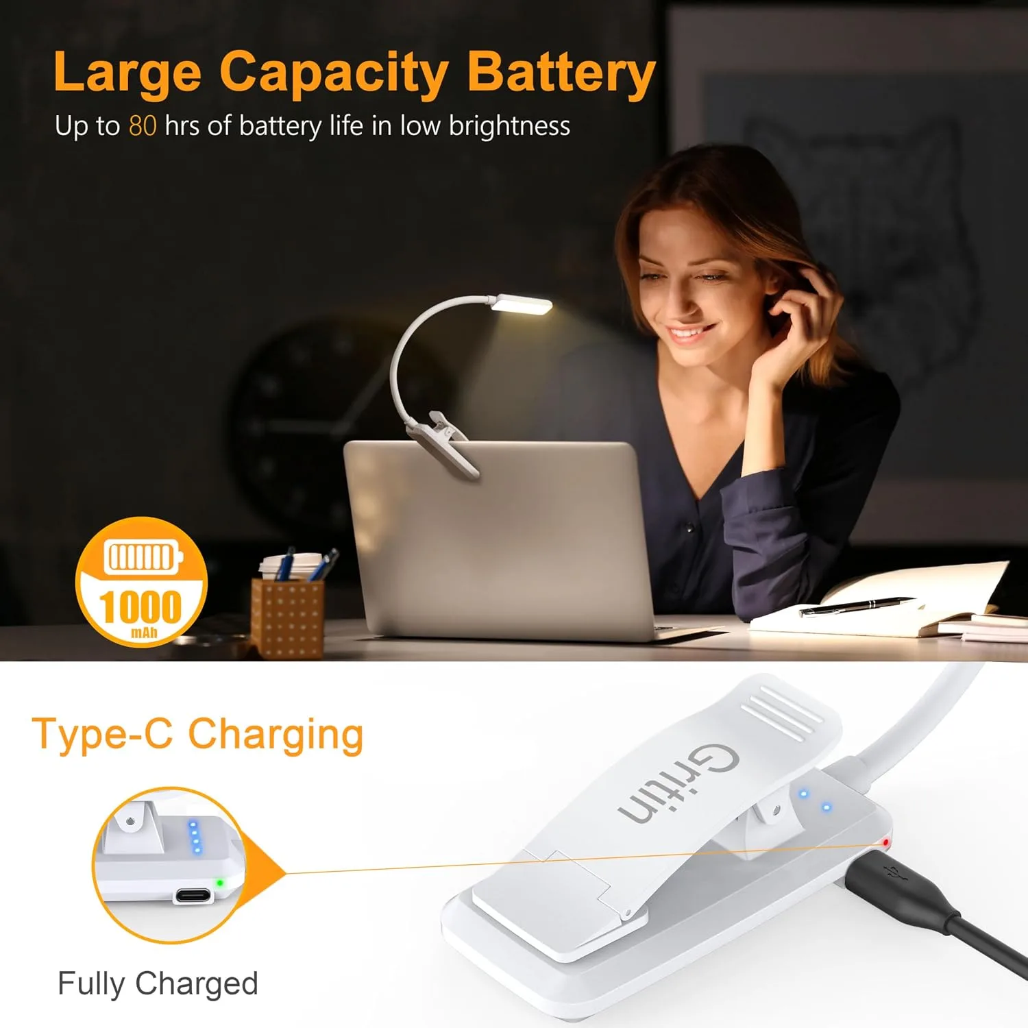 Gritin 9 LED Rechargeable Book Light for Reading in Bed