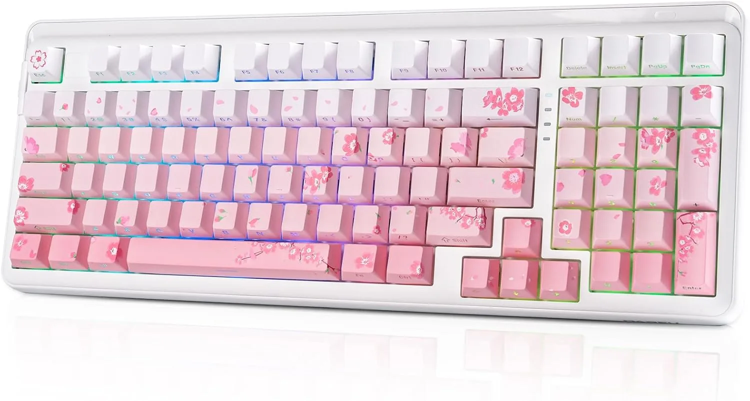 Teclado Gamer Dareu EK98pro Sakura Pink Inalámbrico Mecánico RGB