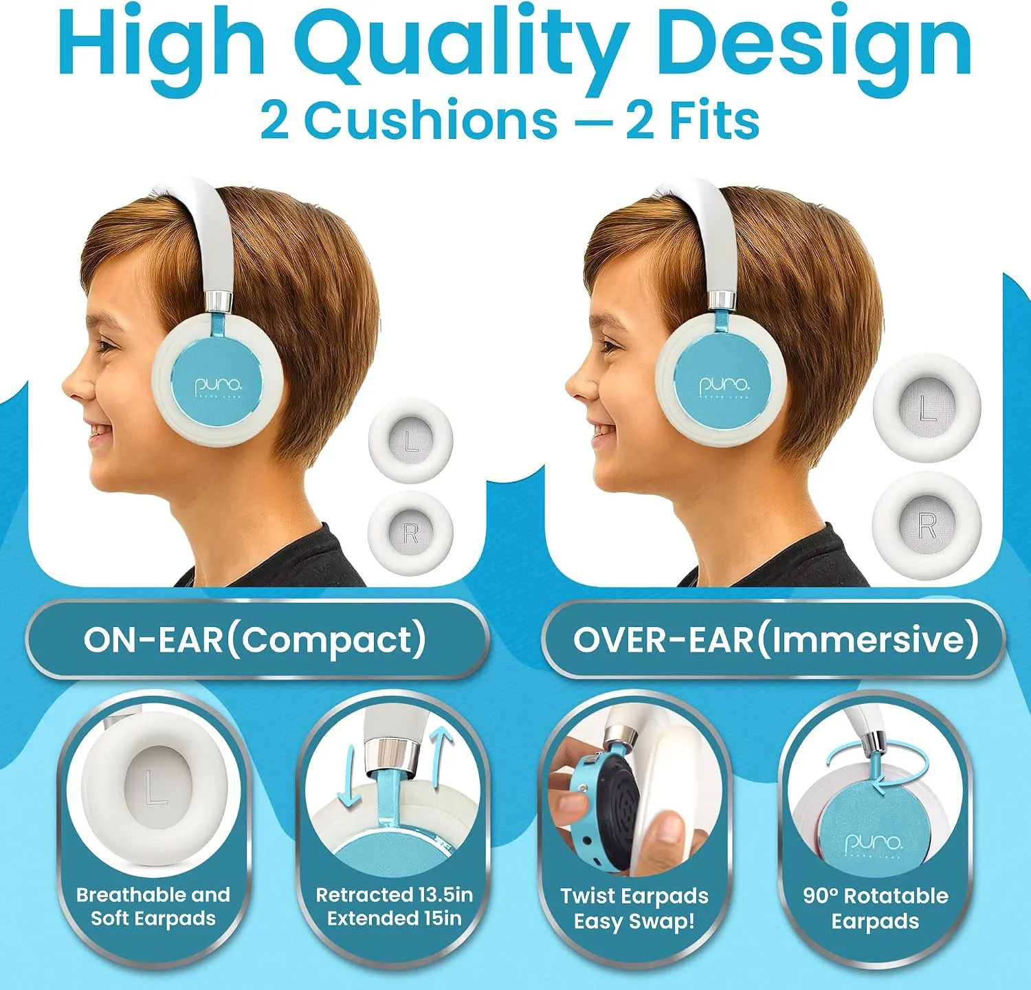 Puro Sound Labs - Kids Headphones, Volume-Limiting 85dB, BT2200 Plus, Teal
