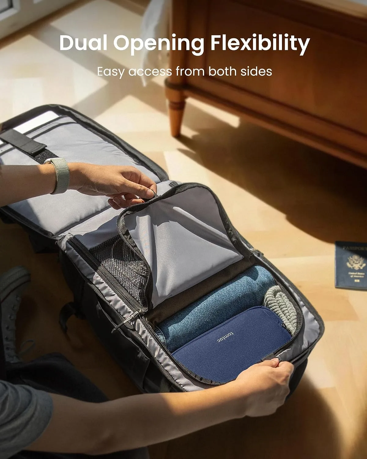 tomtoc Travel Backpack 40L, TSA Carry On Bag Flight Approved, PFAS Free